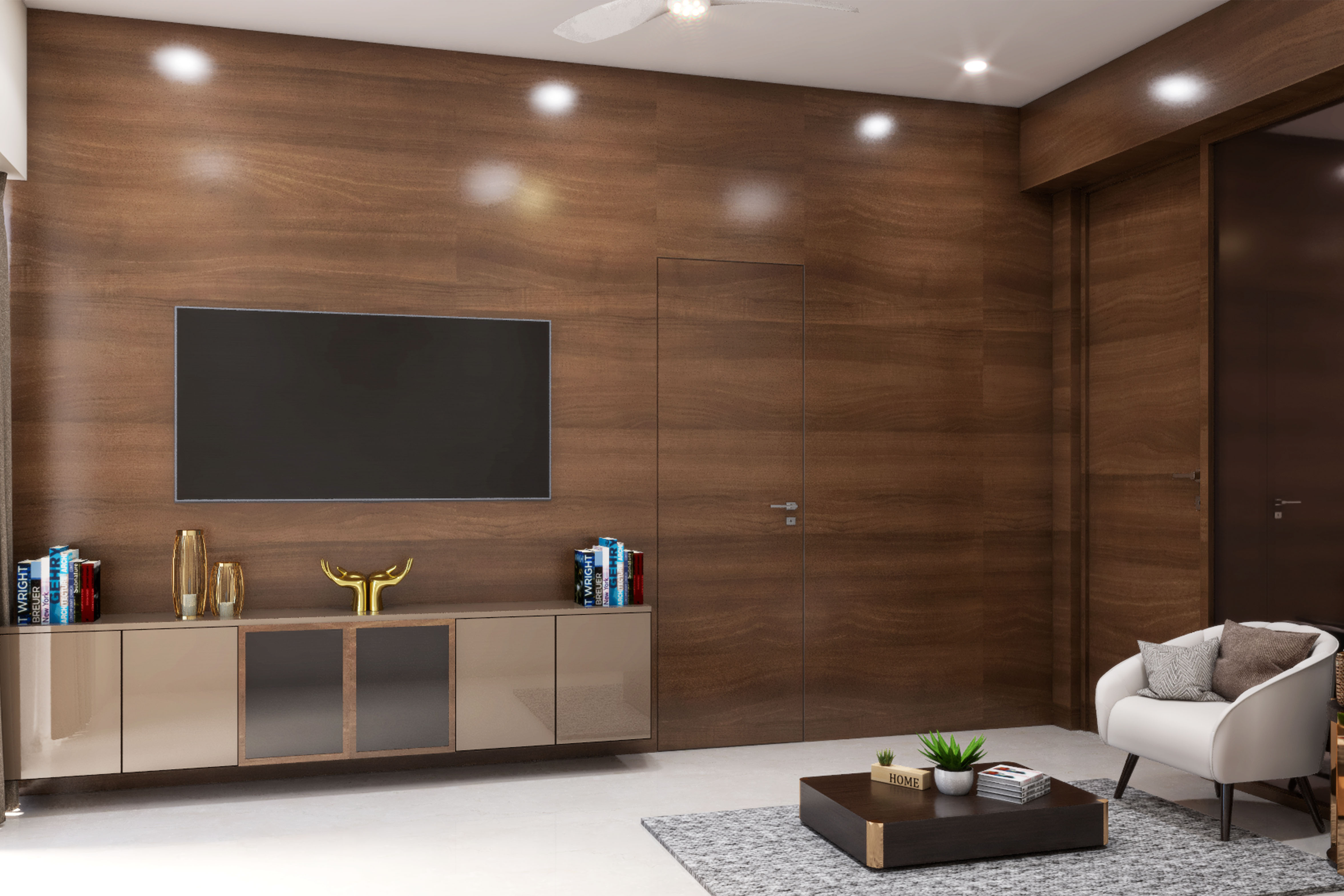 Minimal Glam Living Room - Livspace