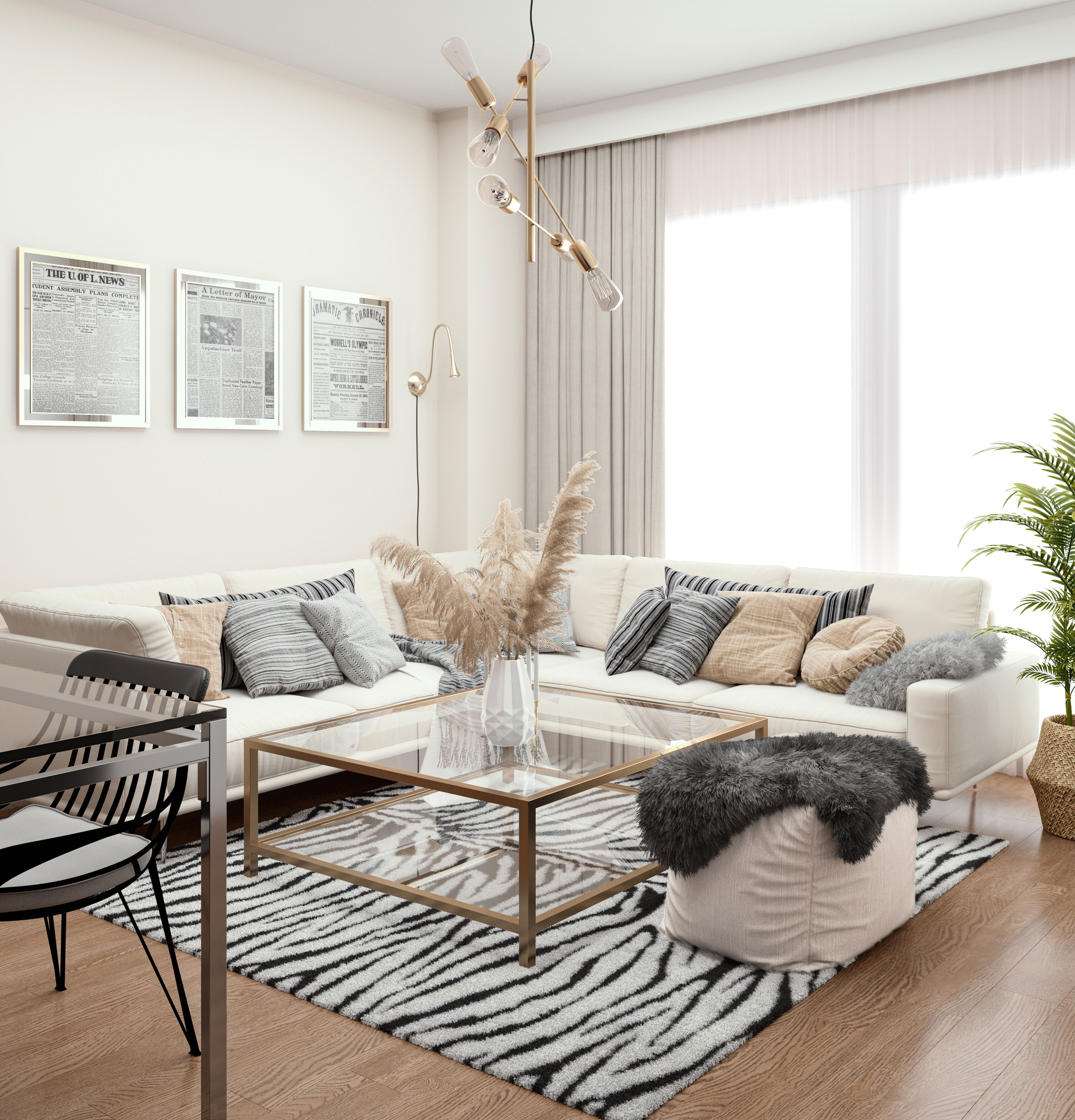 Minimal Glam Style Compact Living Room