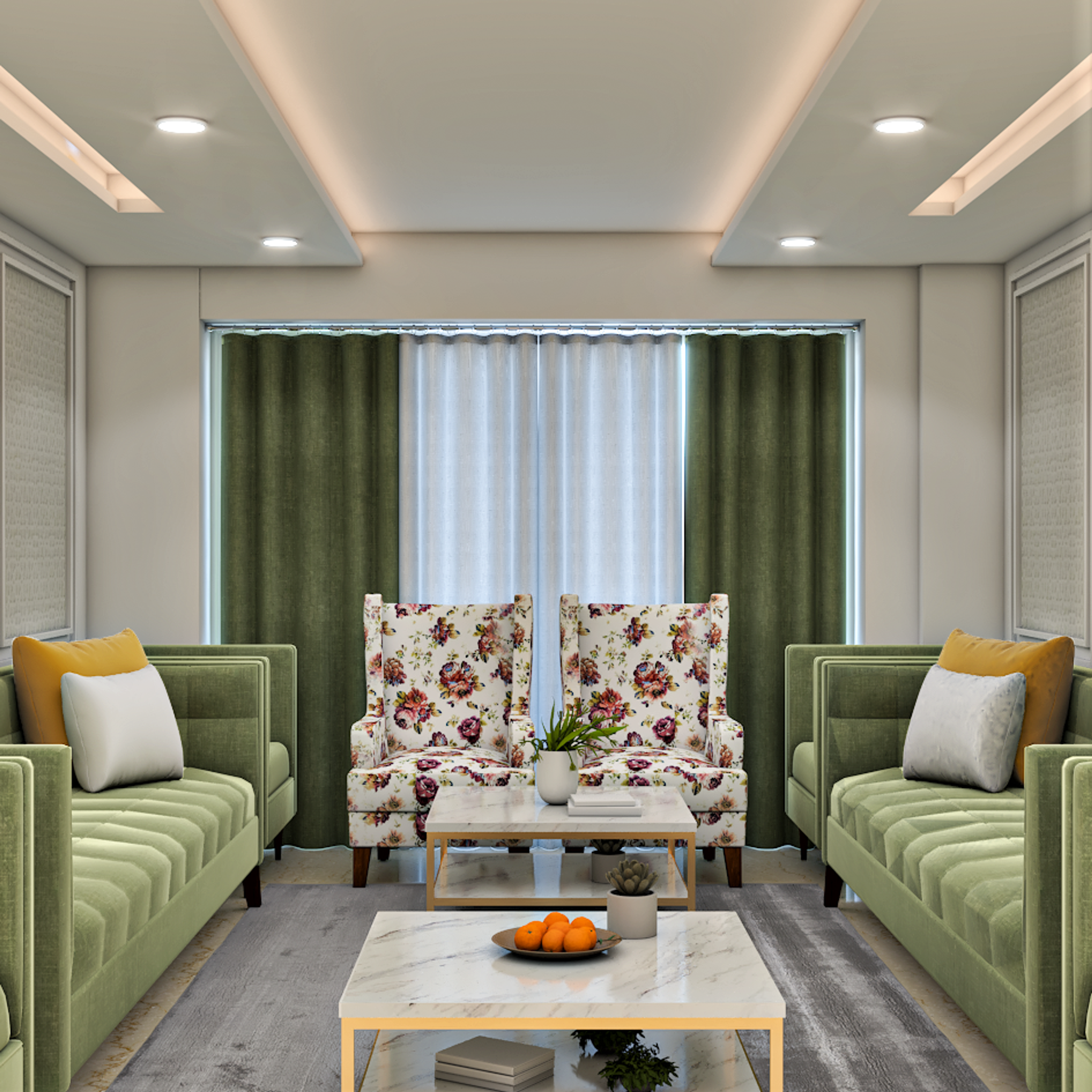 Olive Green Sofa Set Classic Compact Living Room Design Idea - Livspace