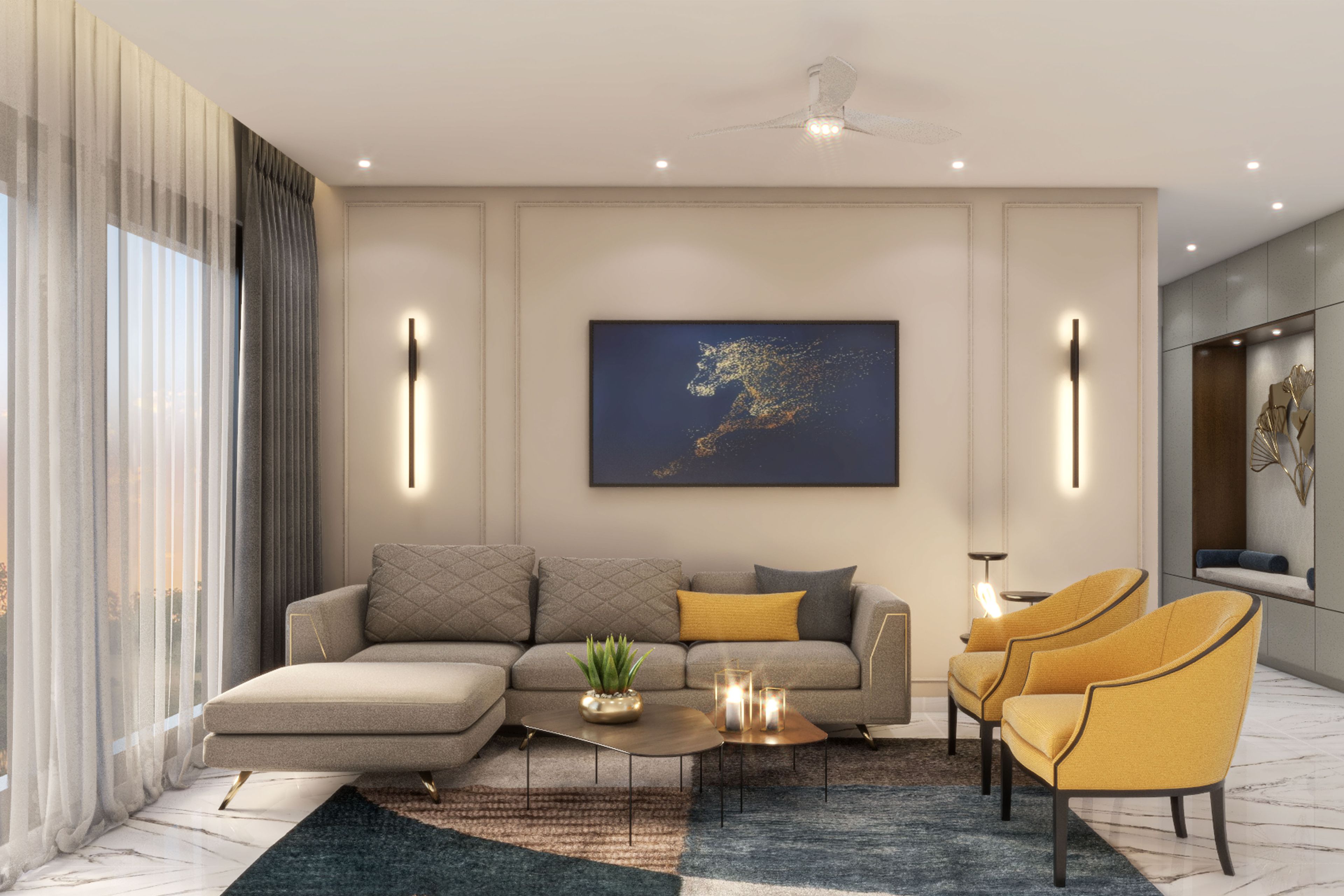 Modern Living Room Design With L-Shaped Sofa