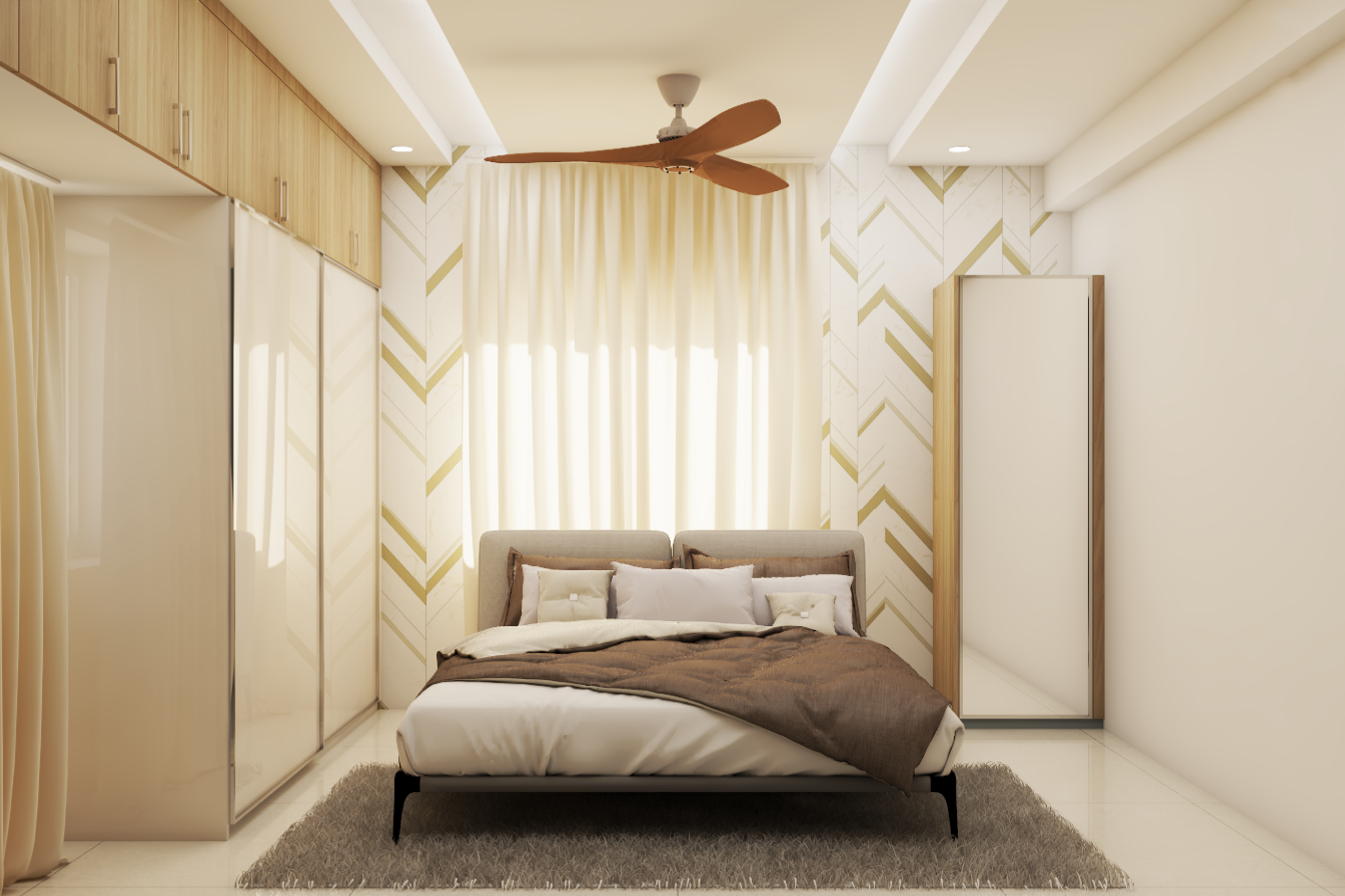 Contemporary Compact Master Bedroom Design with Dresser Unit