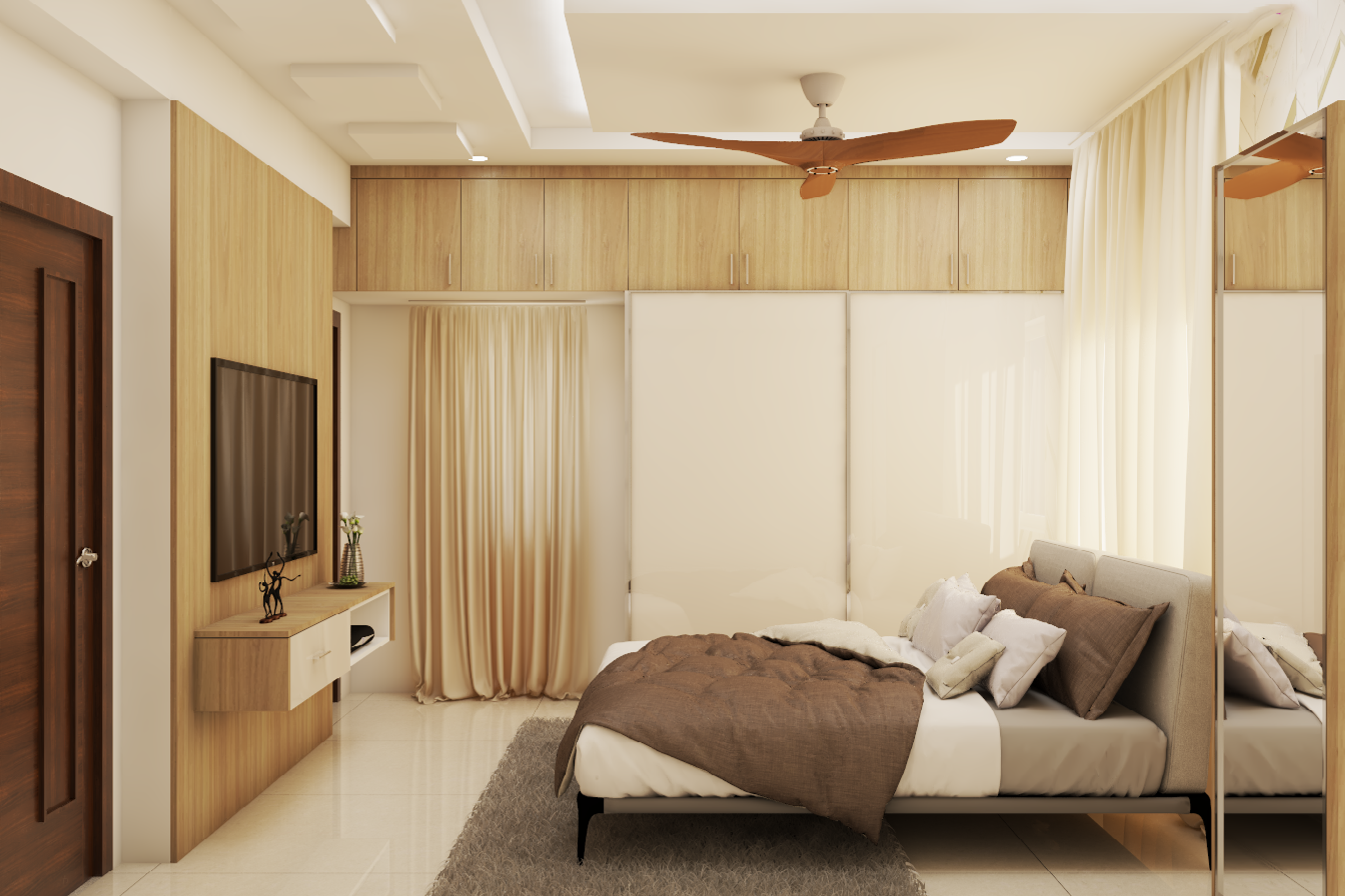 Contemporary Compact Master Bedroom Design with Dresser Unit - Livspace