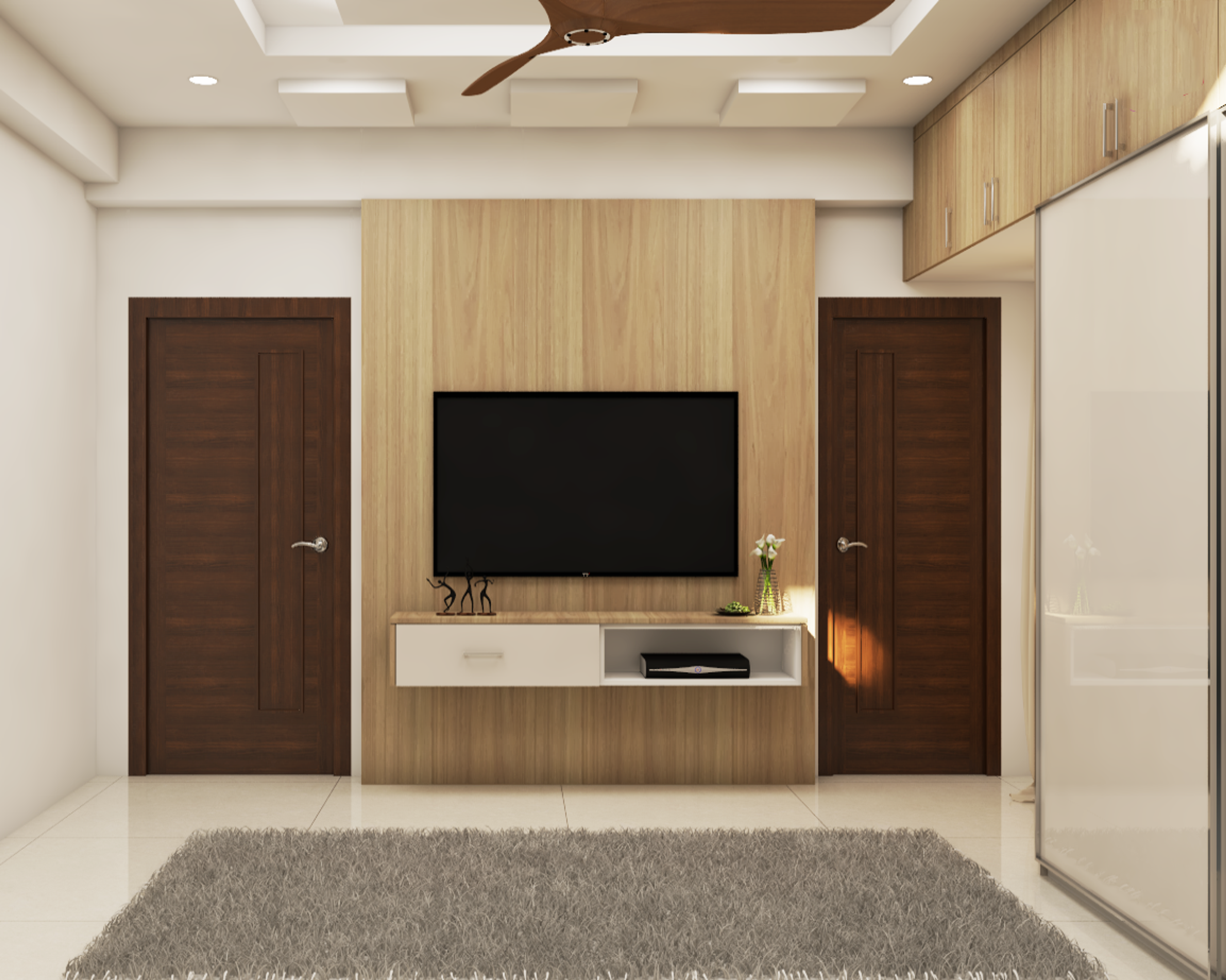 Contemporary Compact Master Bedroom Design with Dresser Unit - Livspace