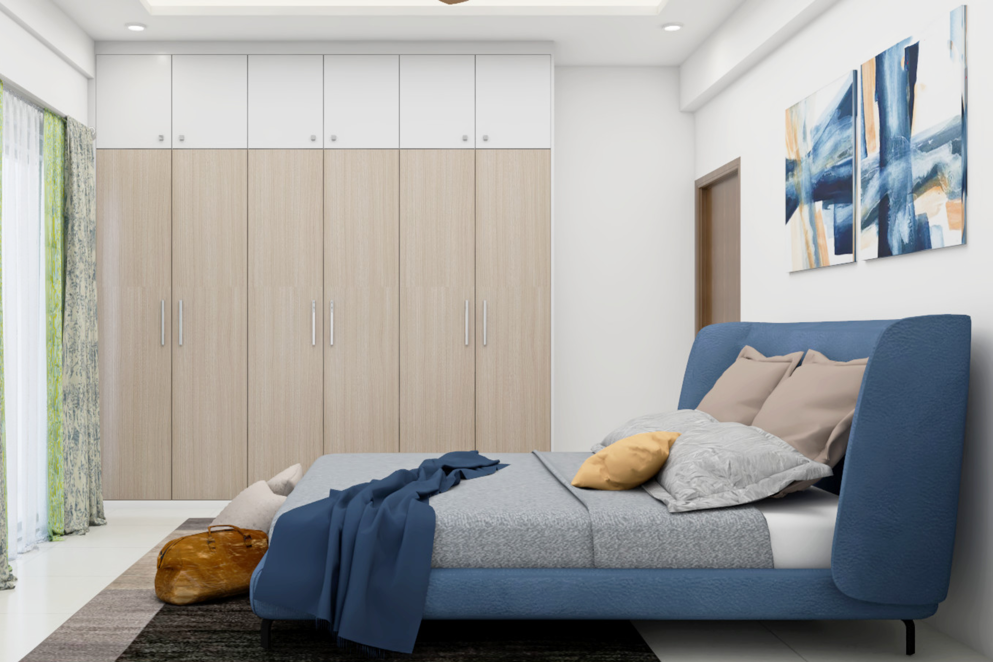 Contemporary Spacious Master Bedroom Design with Dual Tone Wardrobe