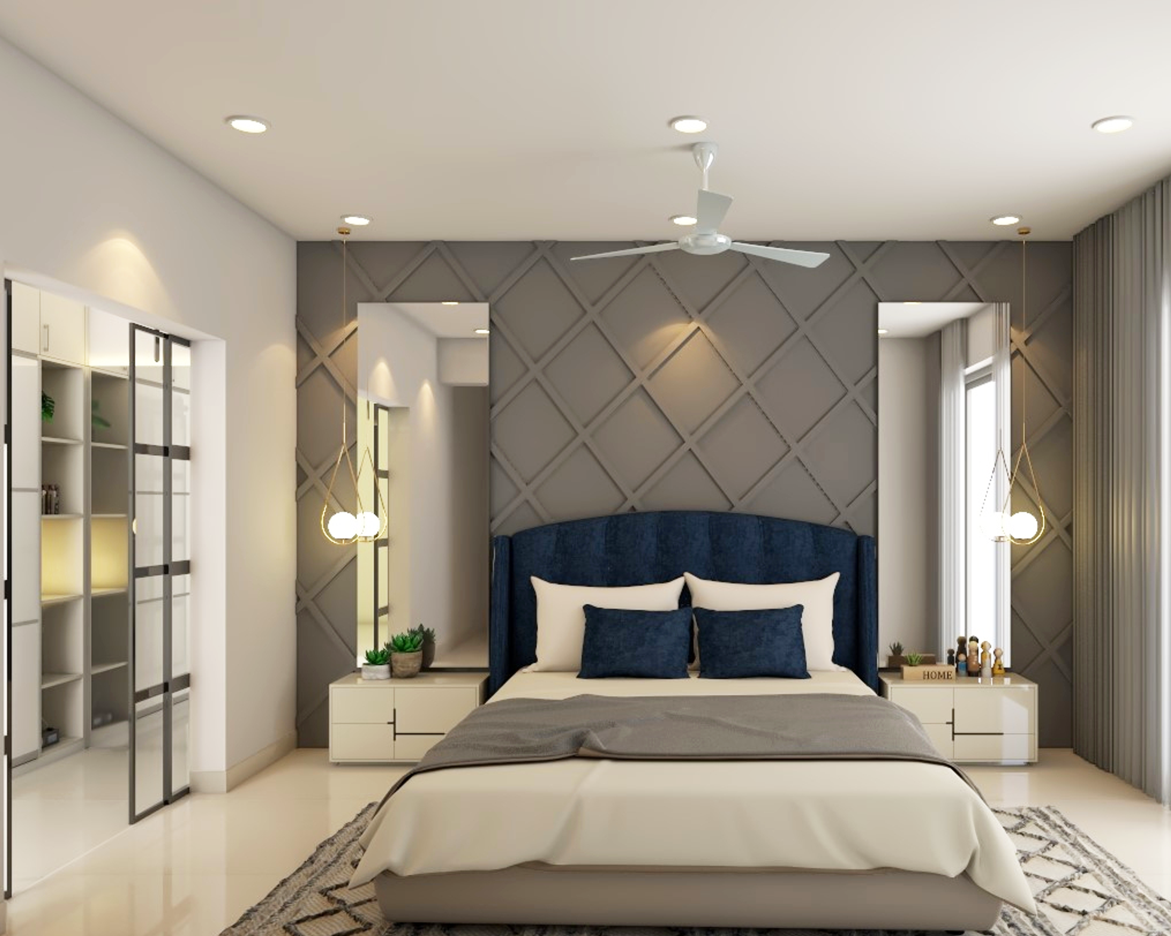 Contemporary Spacious Master Bedroom Design Idea with Textured Wall