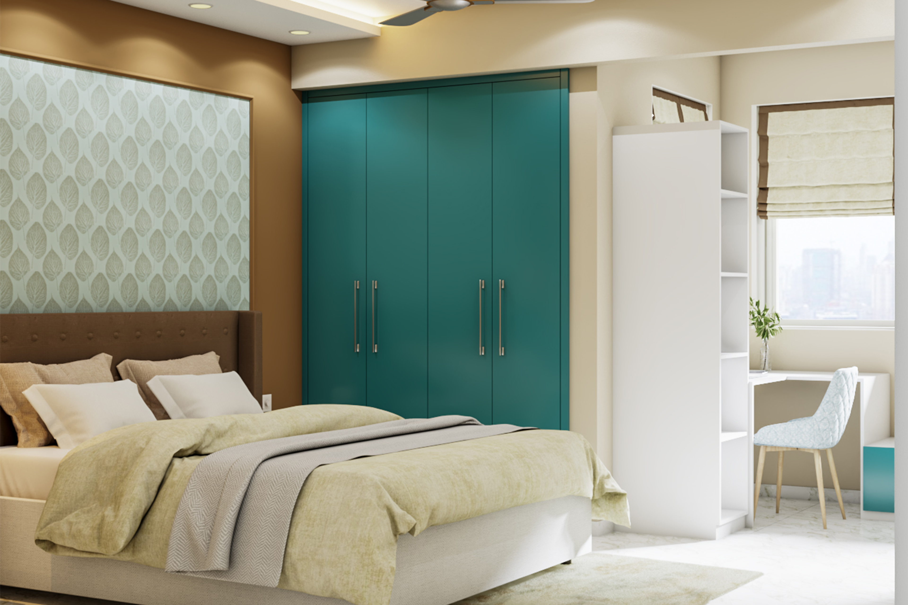 Multifunctional Modern Master Bedroom Design with Window Seat - Livspace