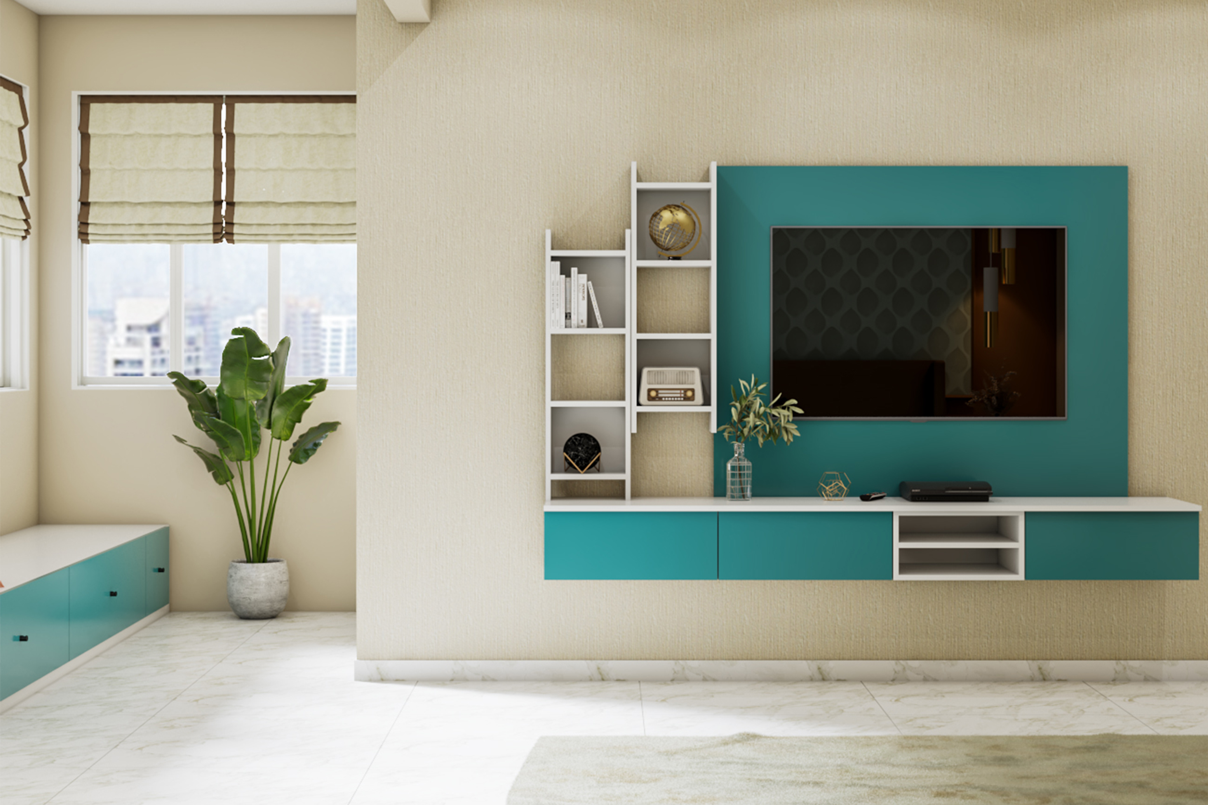 Multifunctional Modern Master Bedroom Design with Window Seat - Livspace