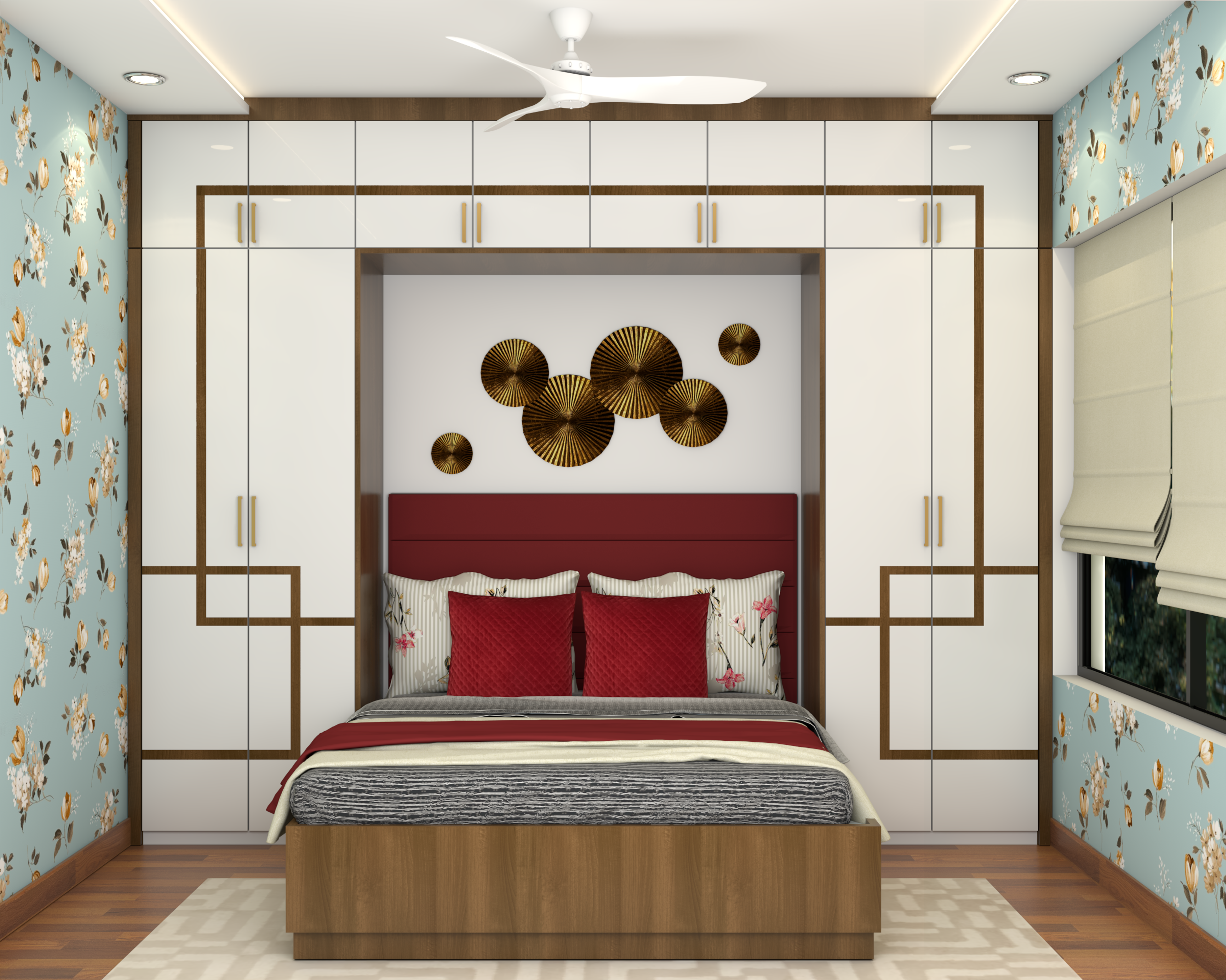 Modern Compact Master Bedroom Interior Design with Wardrobe Unit