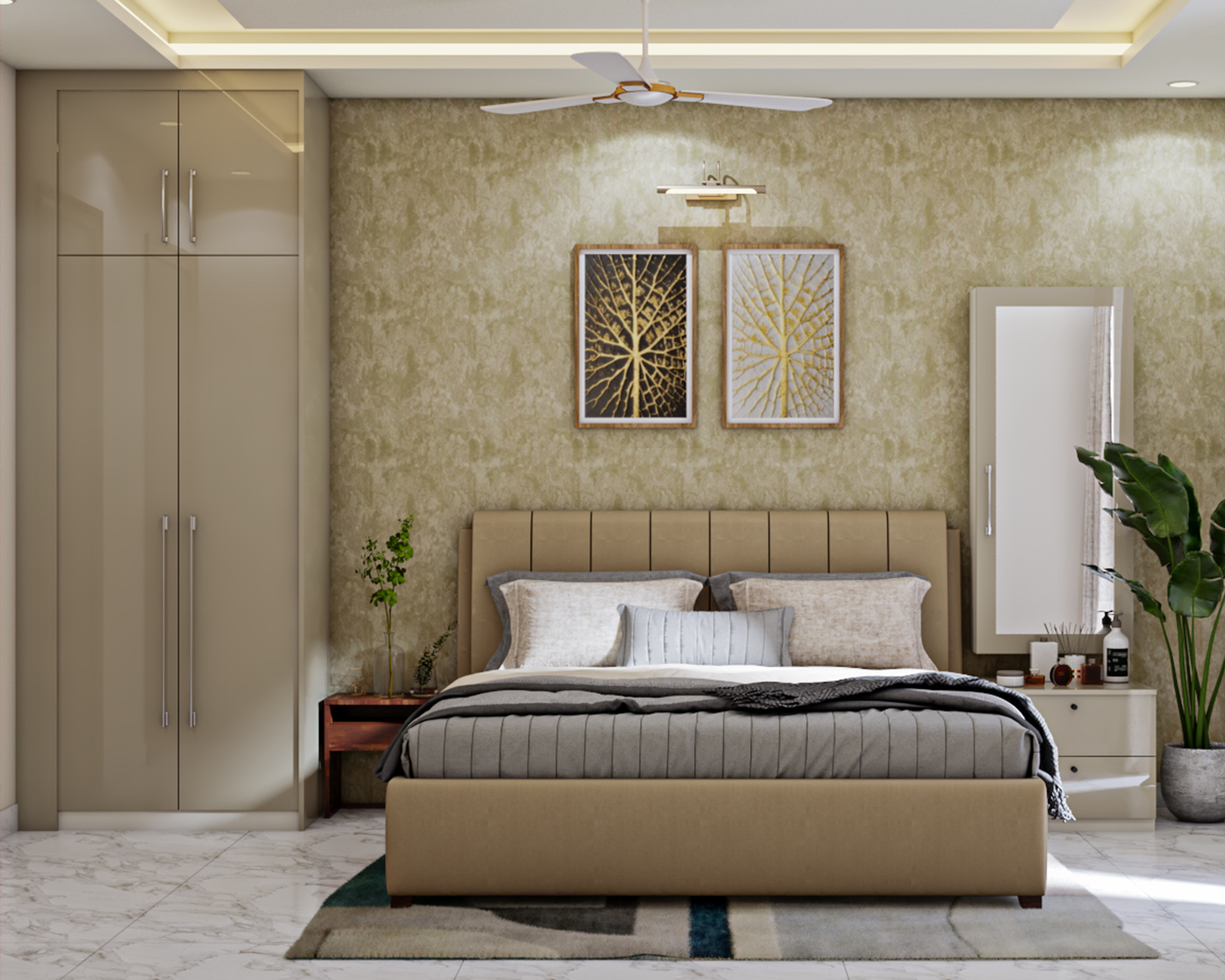 Modern Beige Themed Master Bedroom Design With Spacious Layout