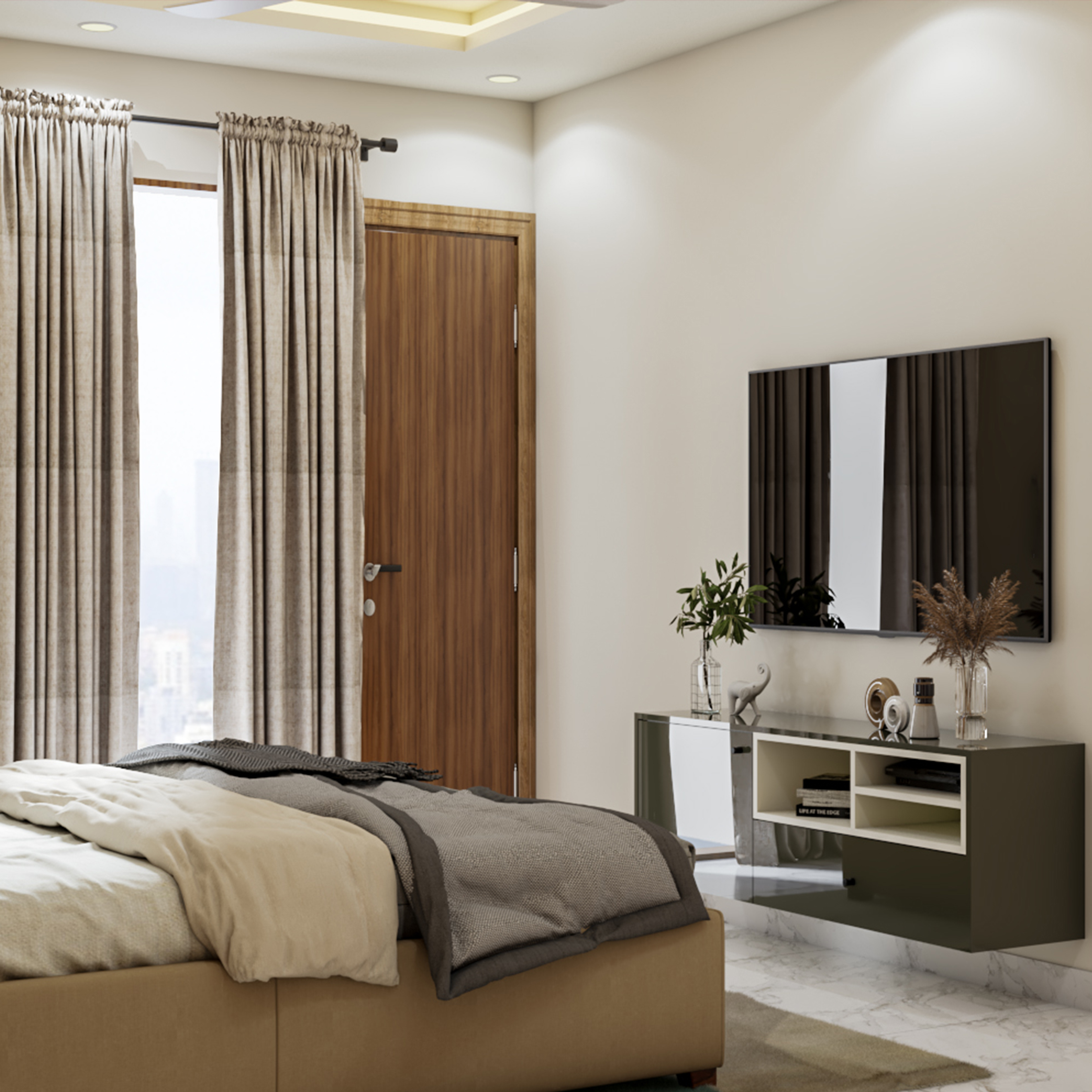 Modern Bedroom with Neutral Tones - Livspace