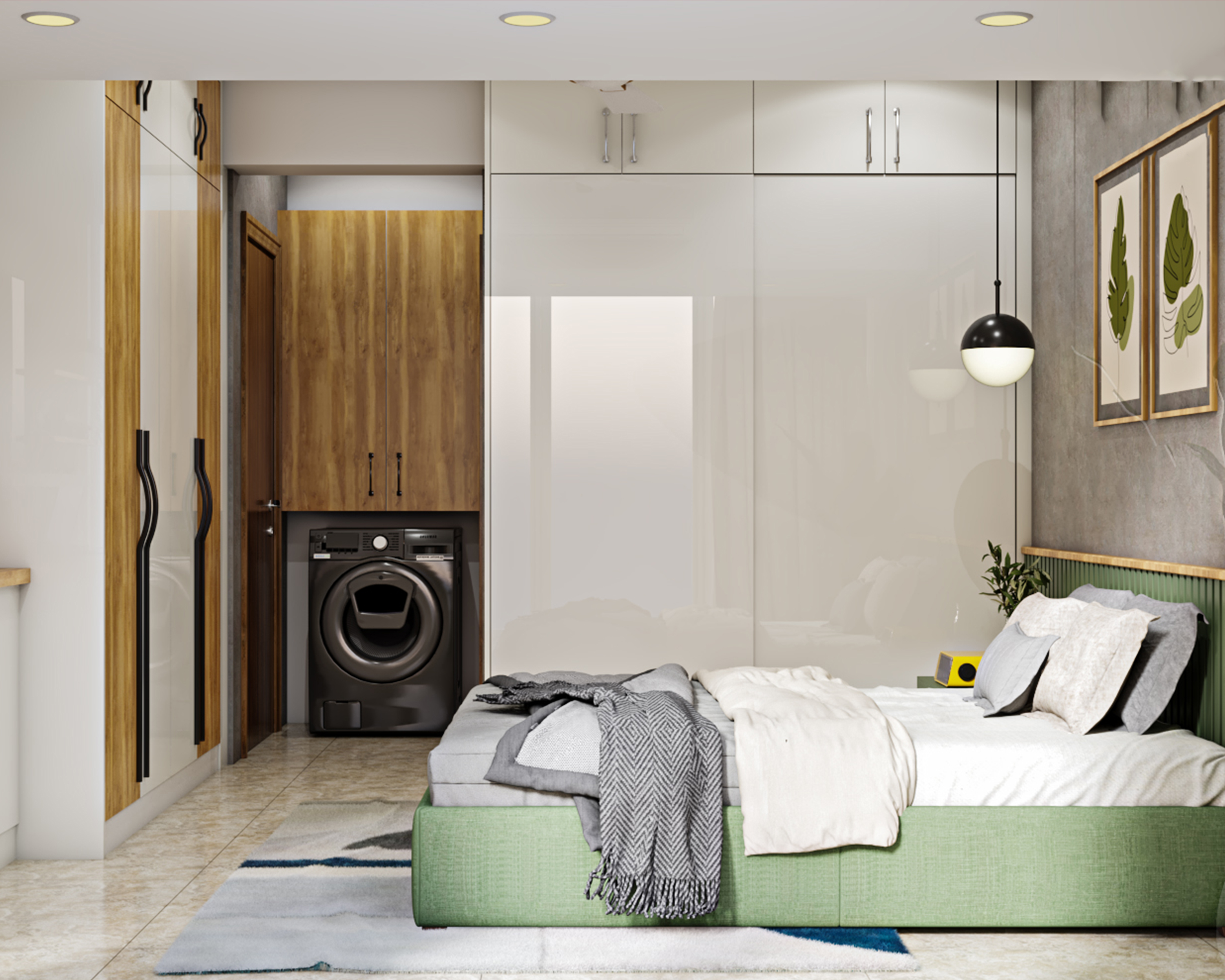 Contemporary Sage Green Bedroom - Livspace