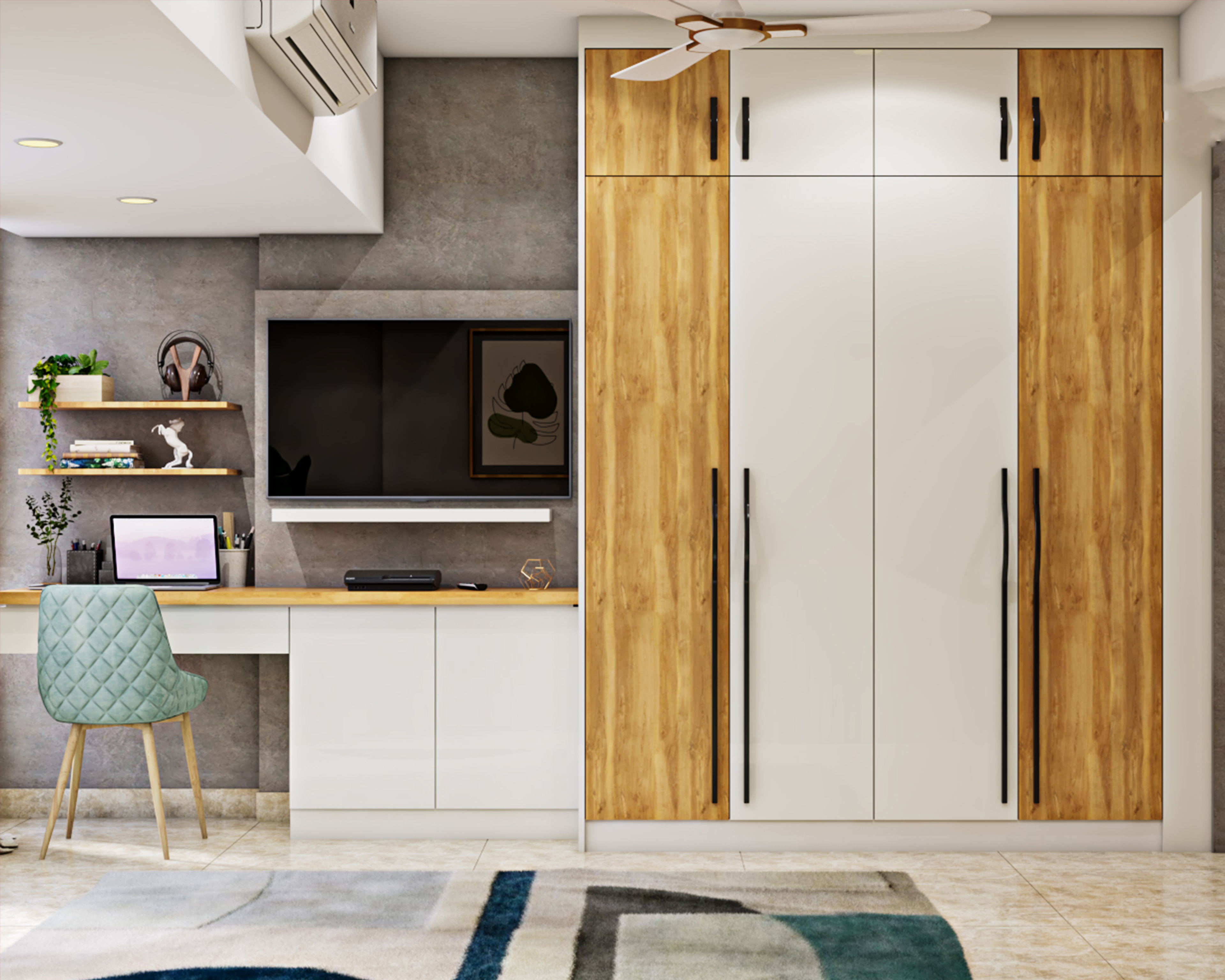 Contemporary Sage Green Bedroom - Livspace