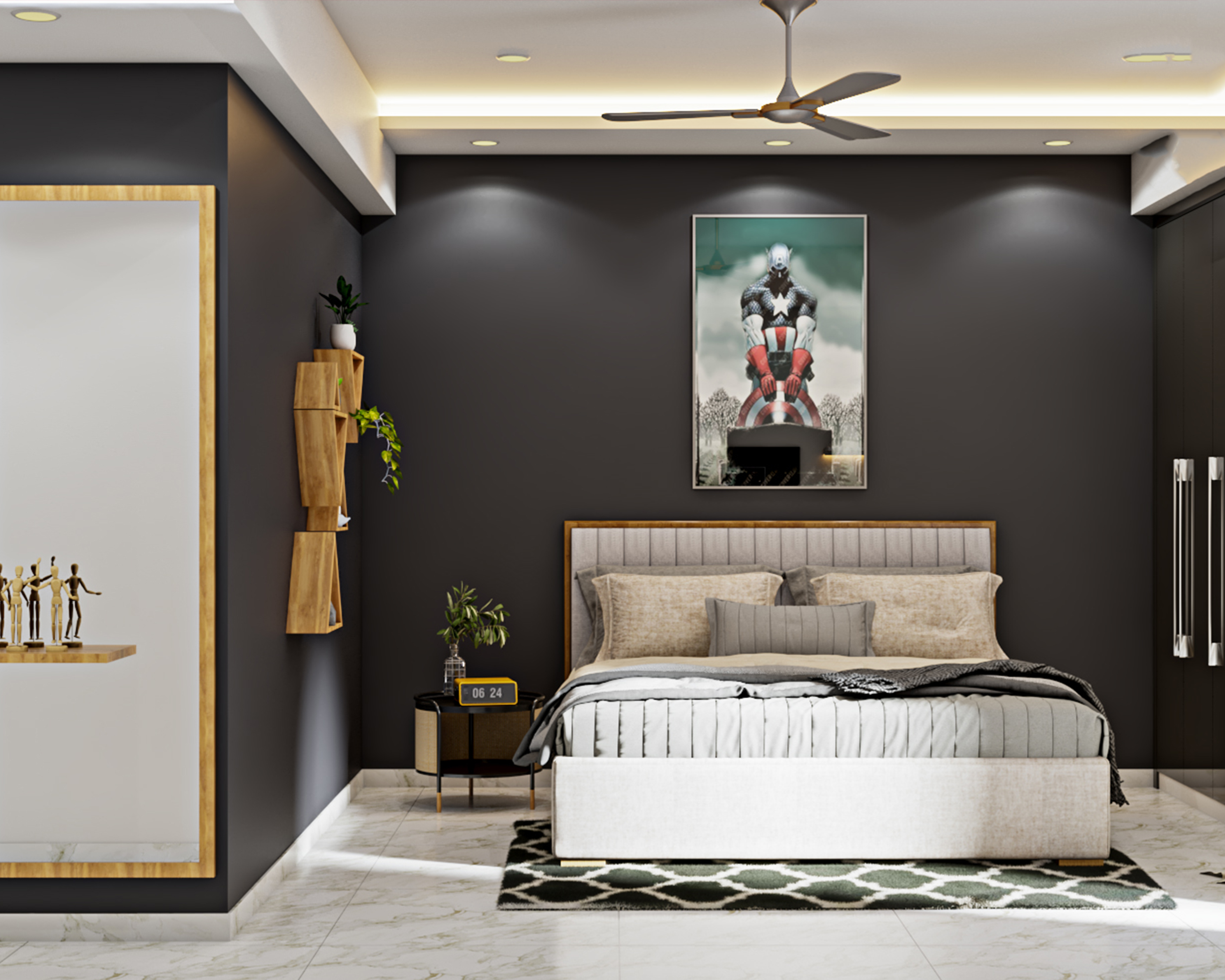 Spacious Black And White Bedroom - Livspace