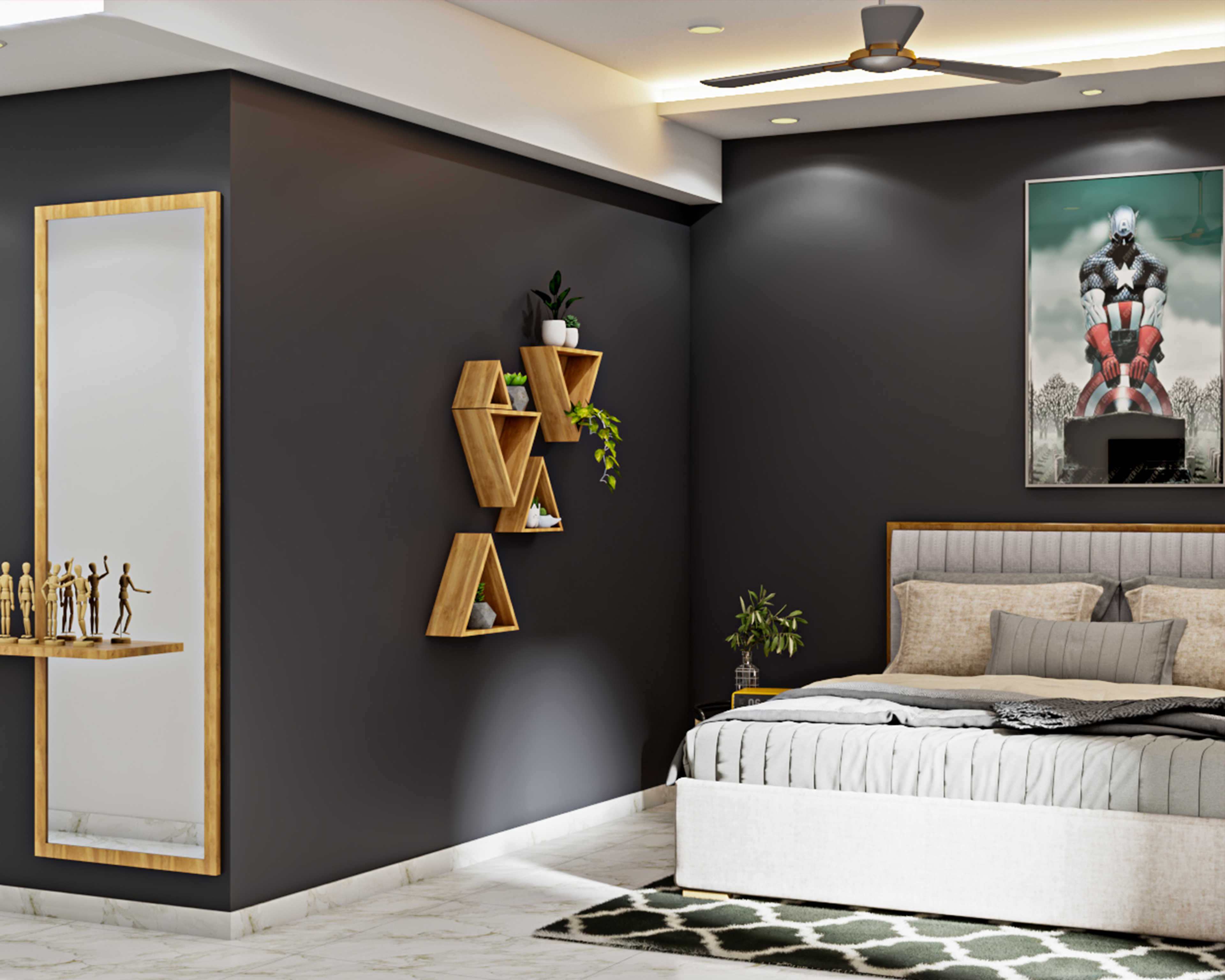 Spacious Black And White Bedroom - Livspace