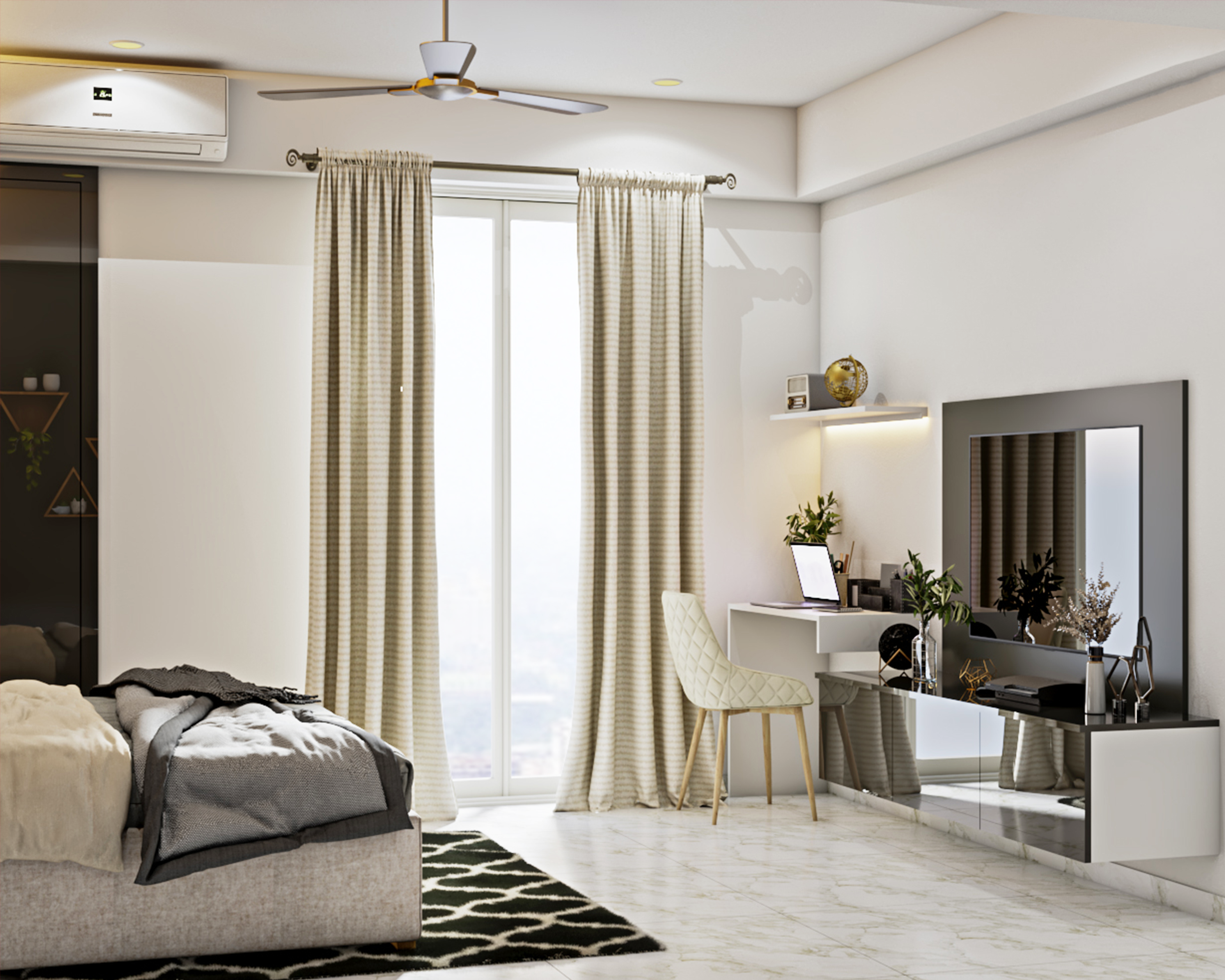 Spacious Black And White Bedroom - Livspace