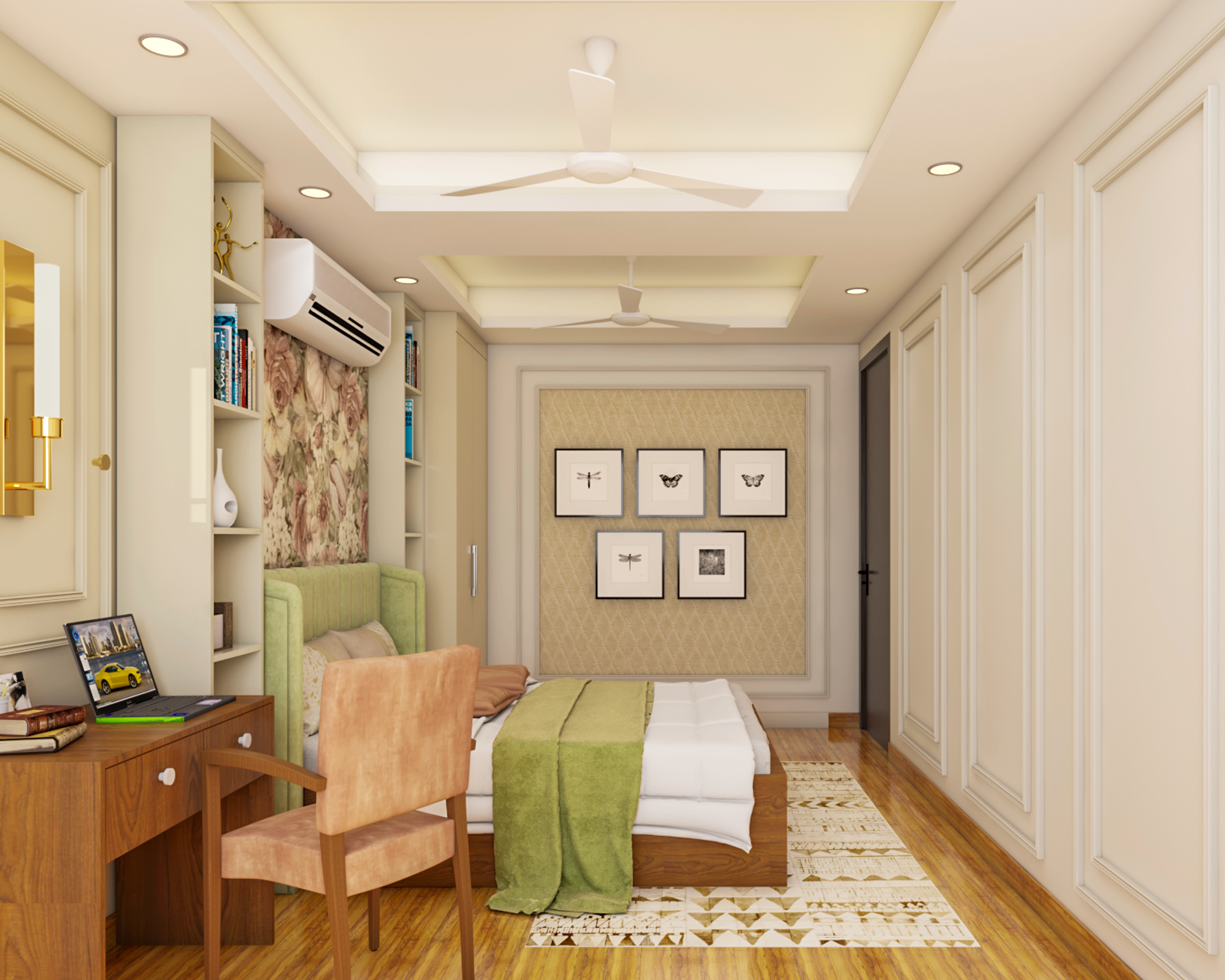 Classic Bedroom with Floral Accent Wall - Livspace