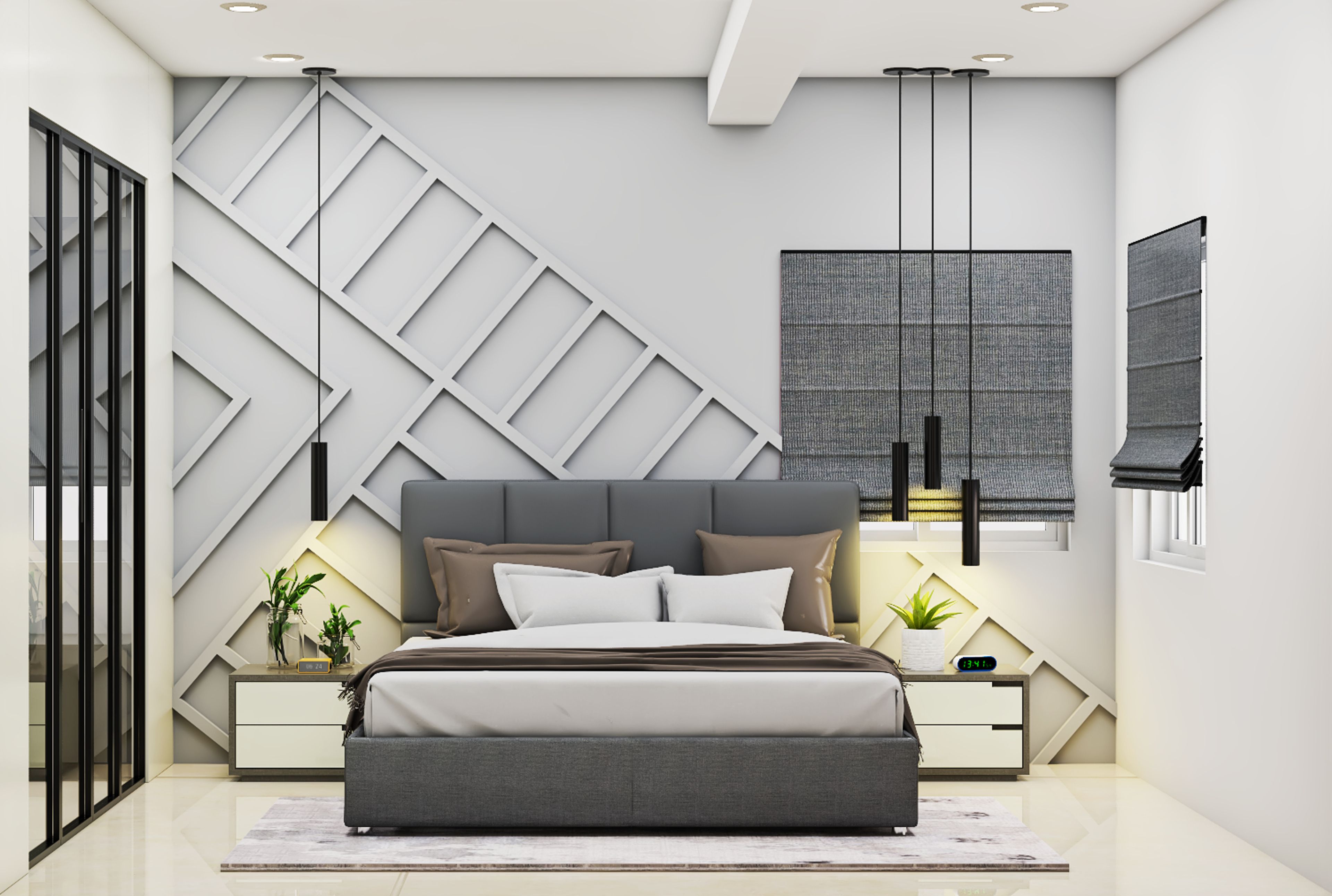 Modern Grey Themed Modern Master Bedroom Design