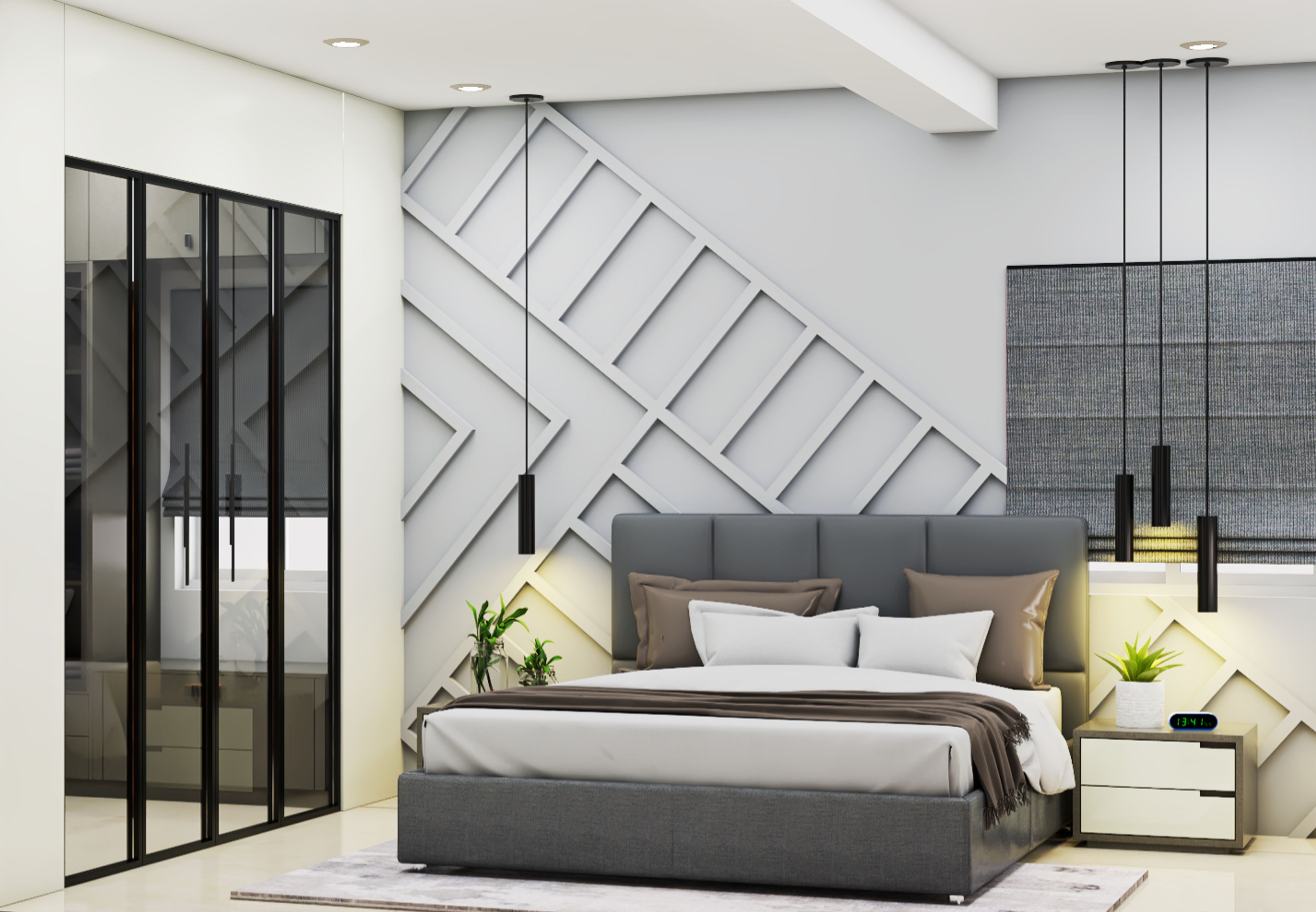 Grey Bedroom with a Touch of Black - Livspace