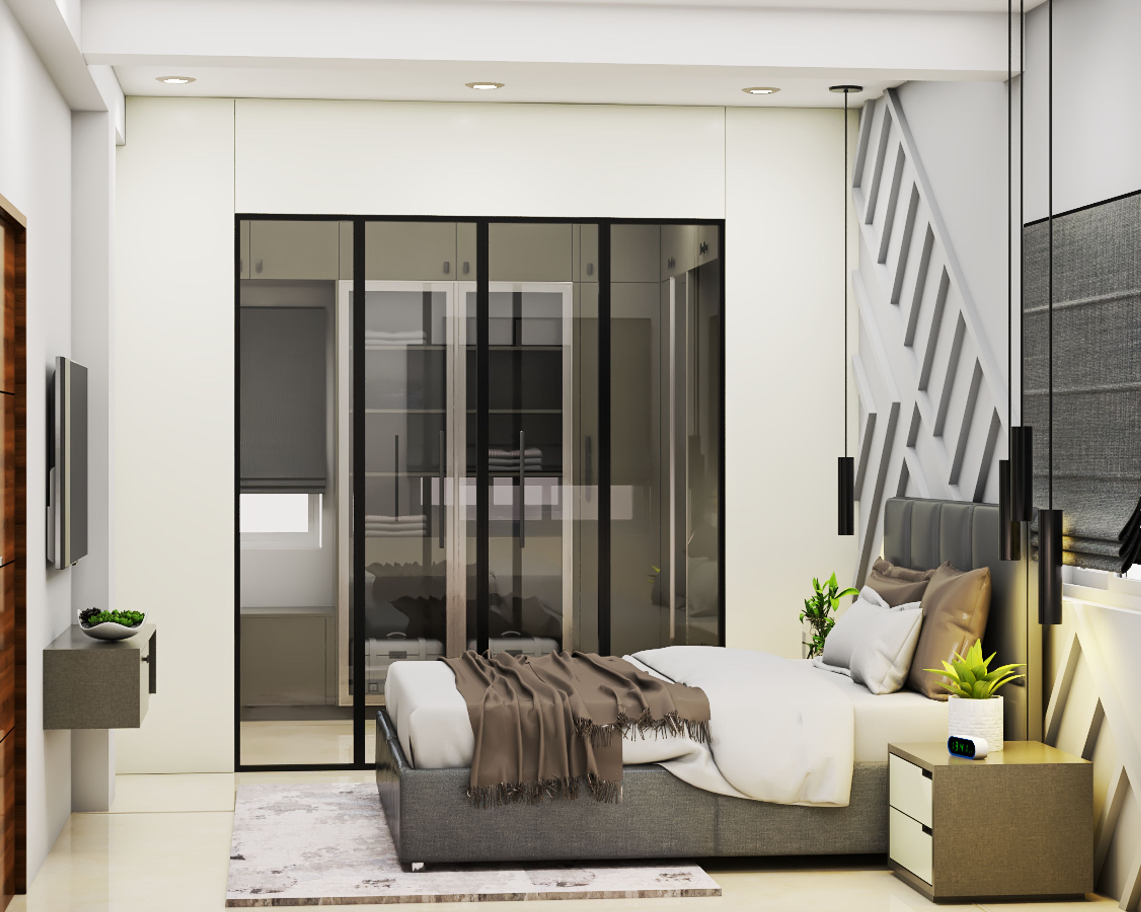 Grey Bedroom with a Touch of Black - Livspace