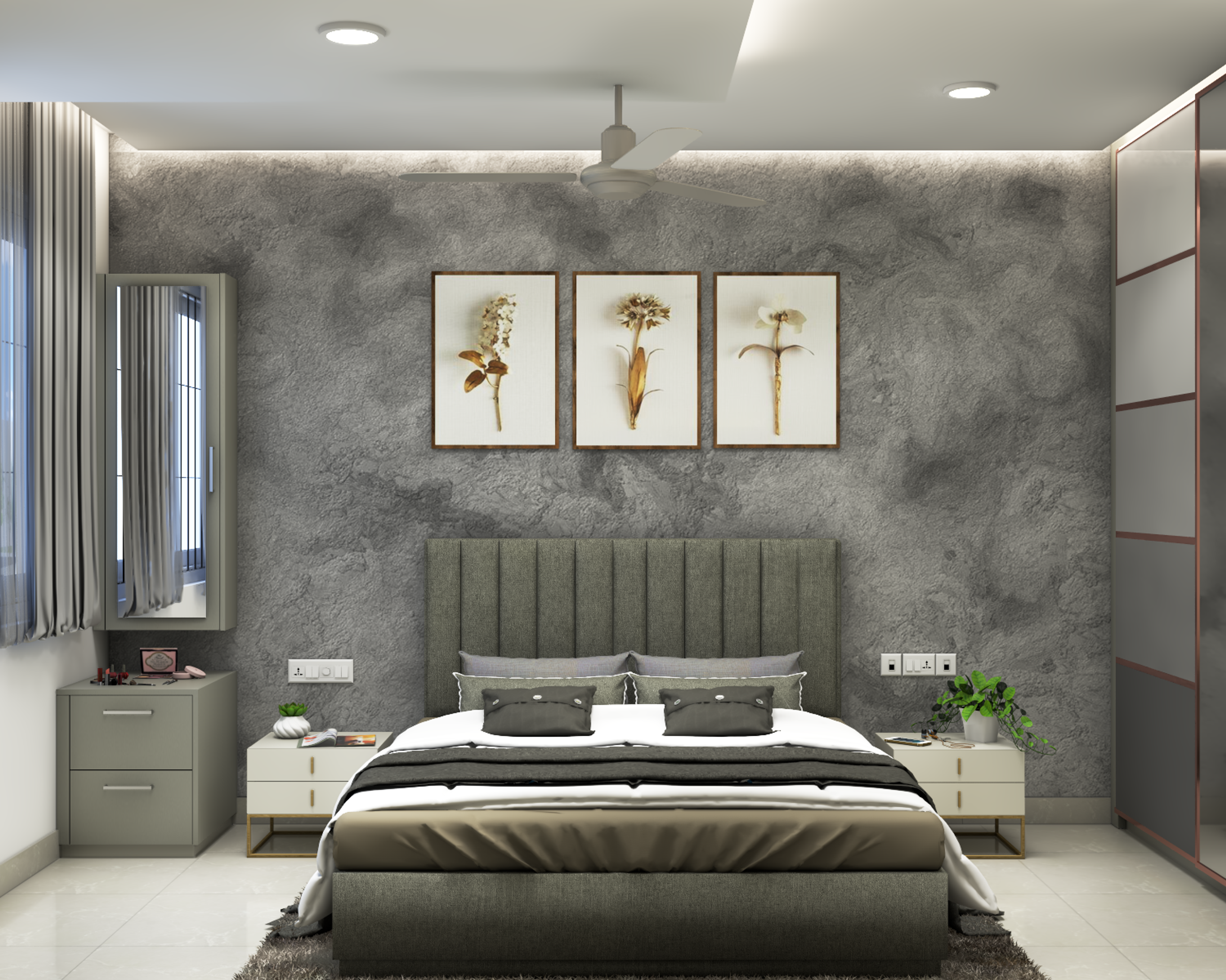 Contemporary Grey Themed Spacious Master Bedroom Design Ideas