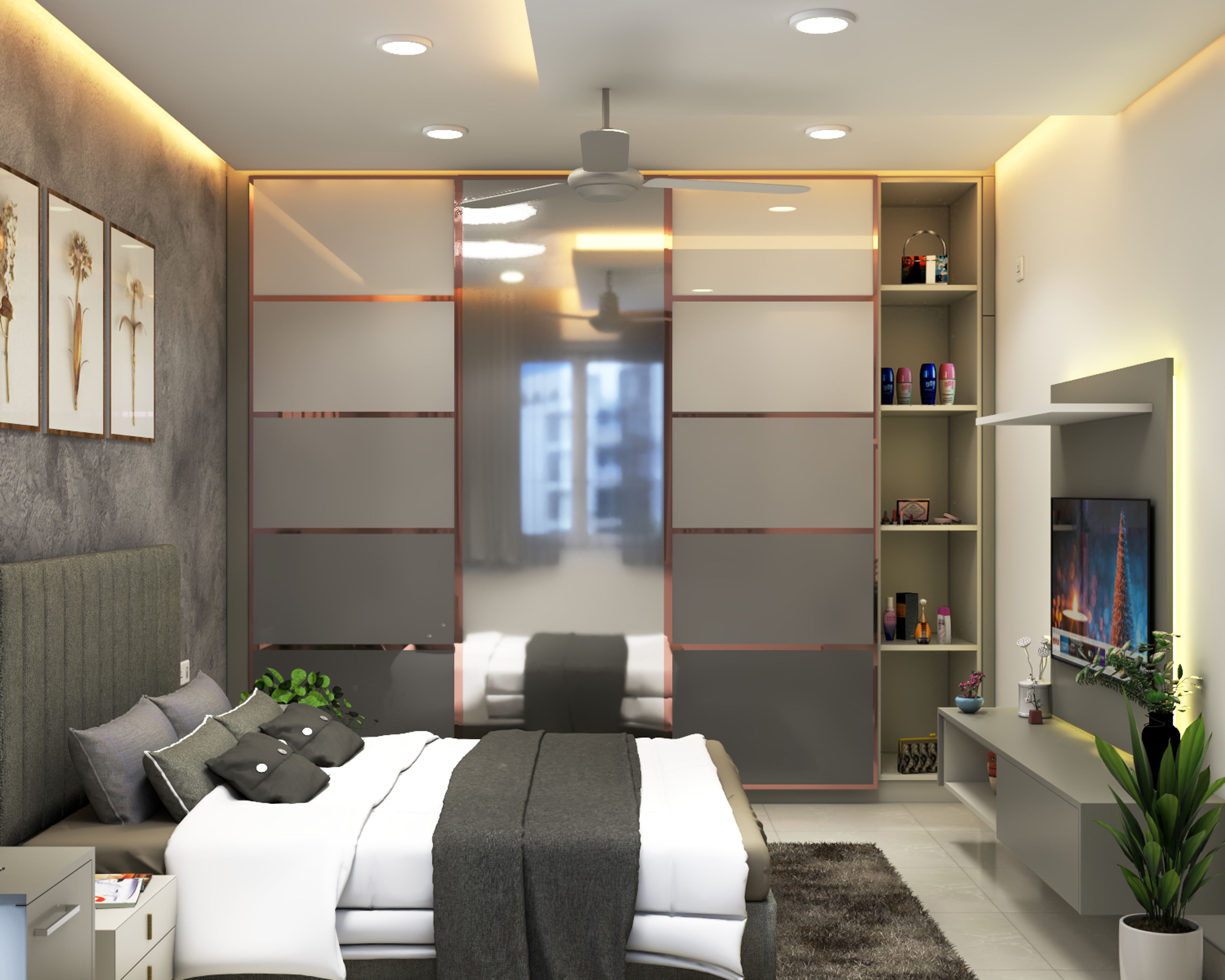 Rustic Grey Themed Bedroom - Livspace