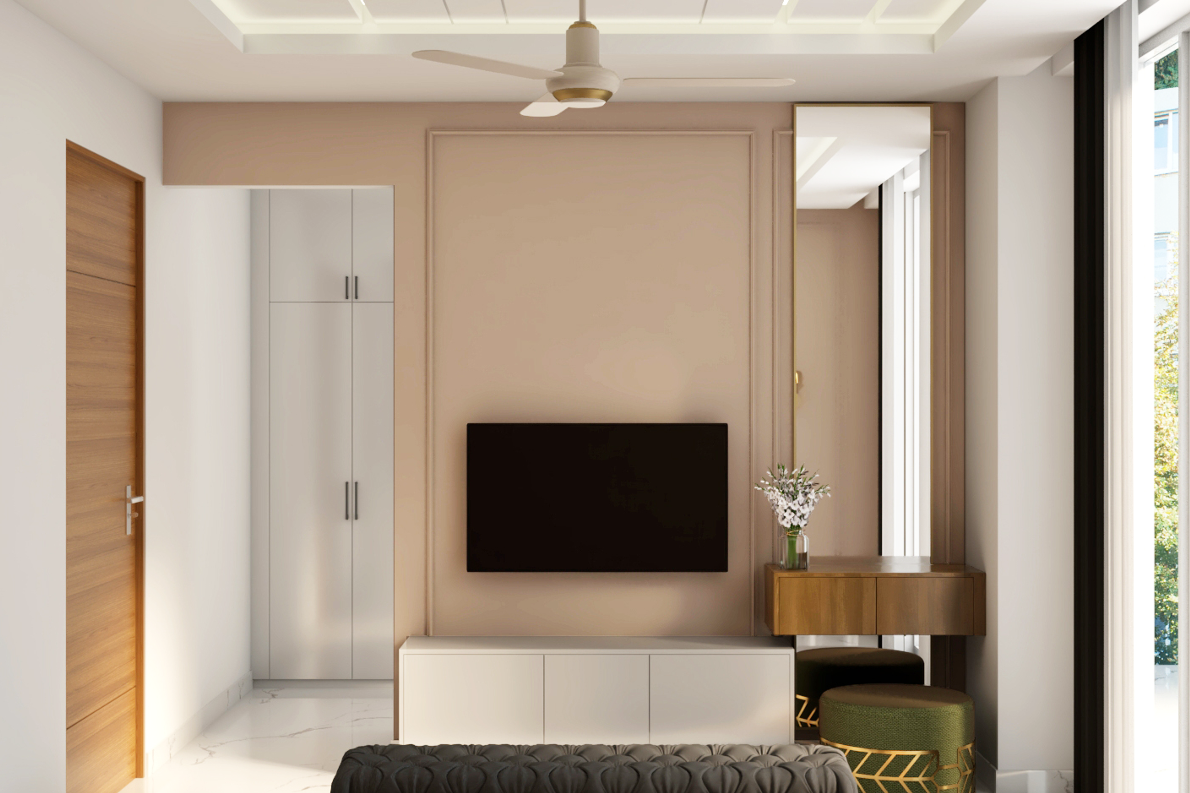 Classic Pinkish-Blue Bedroom - Livspace