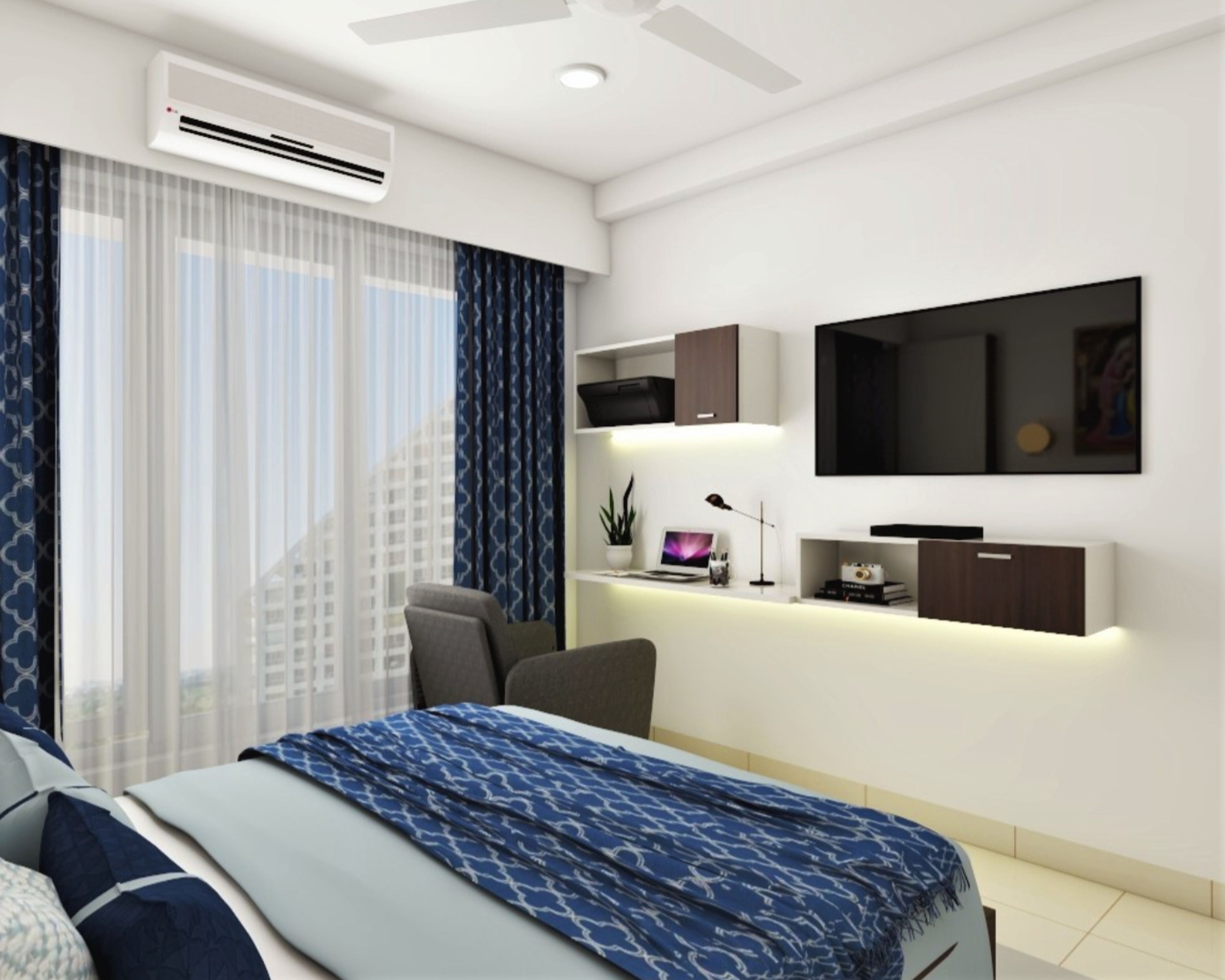 Modern White Themed Bedroom - Livspace