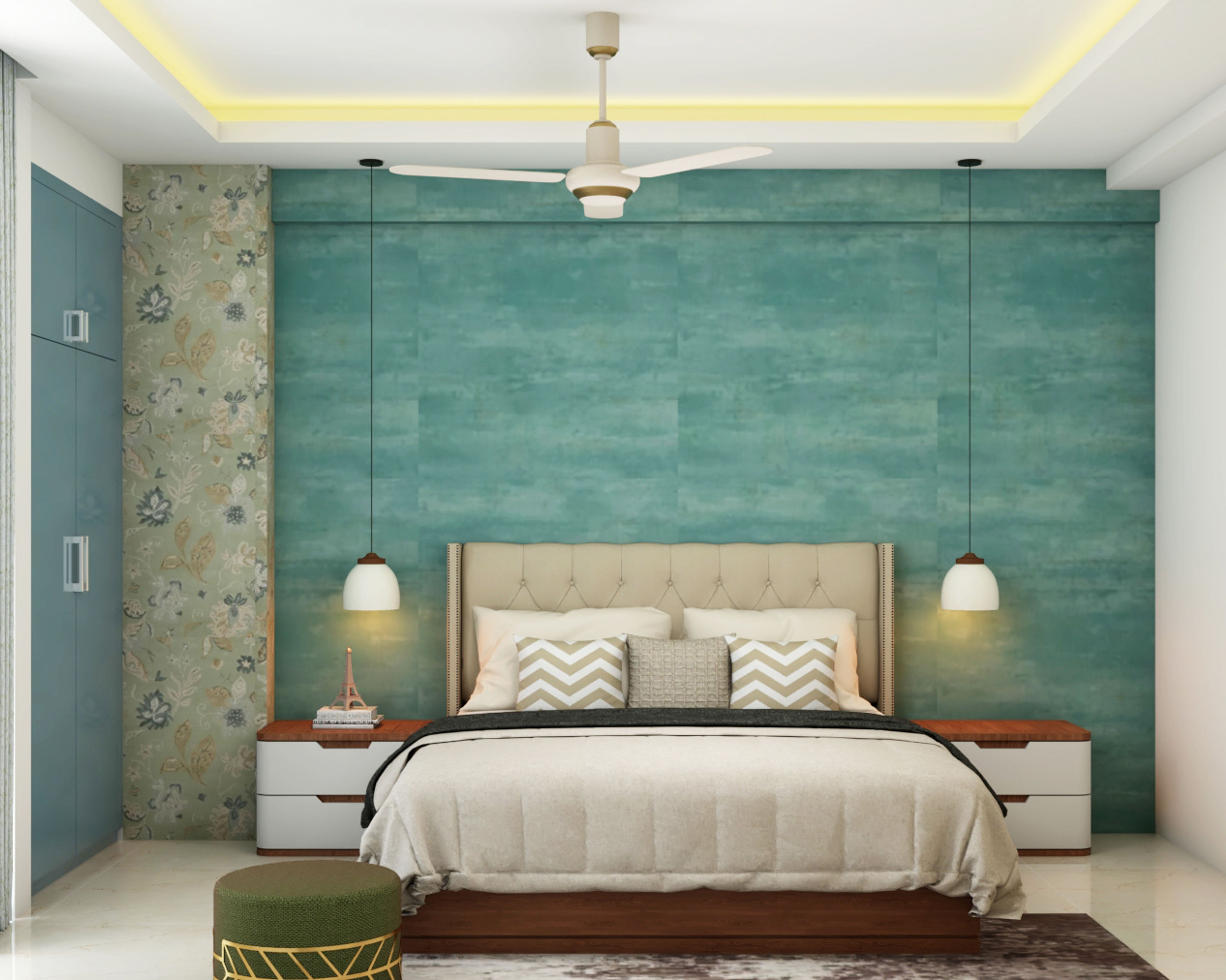 Turquoise Blue Themed Classic Master Bedroom Design