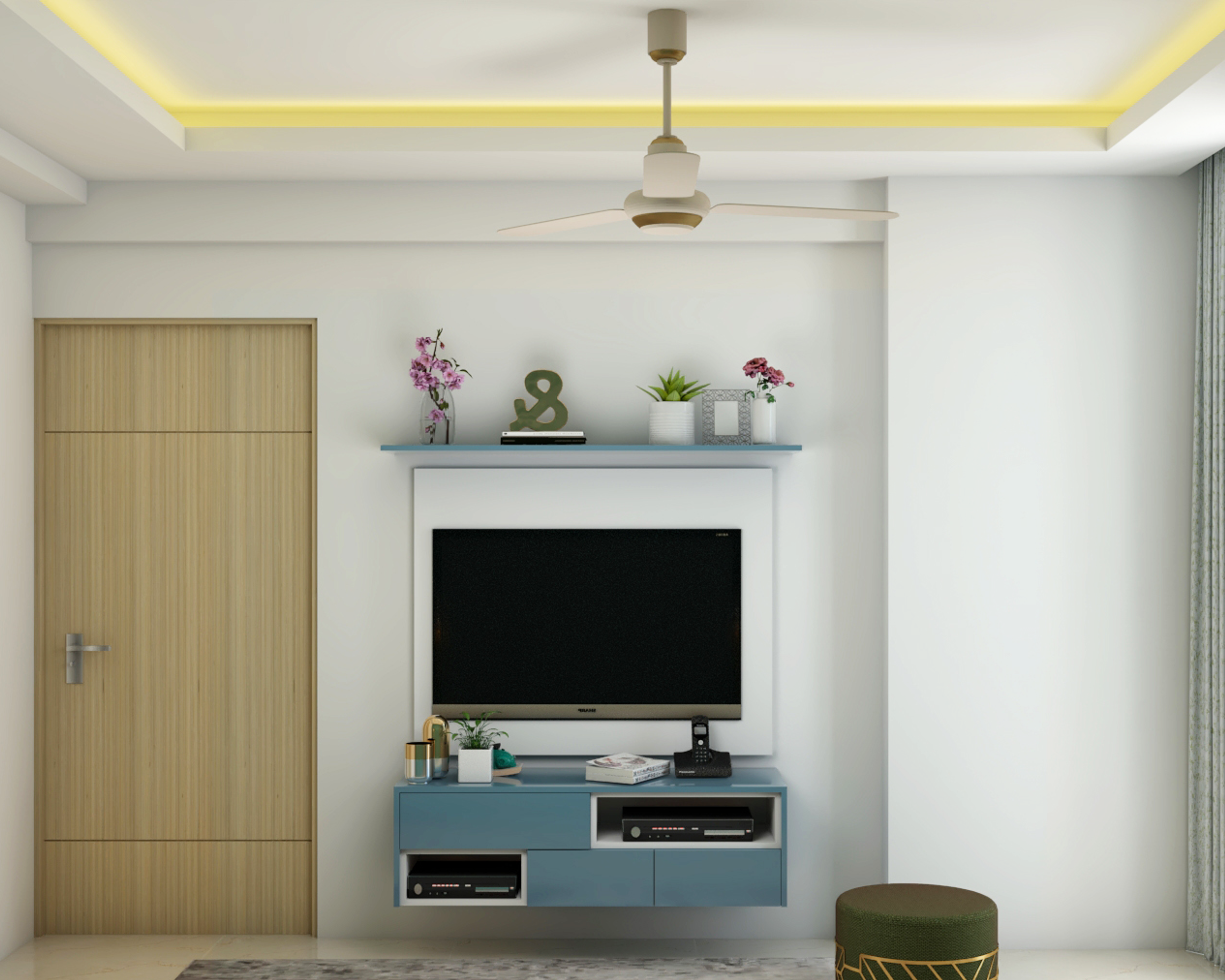 Compact Blue Tinted Bedroom - Livspace