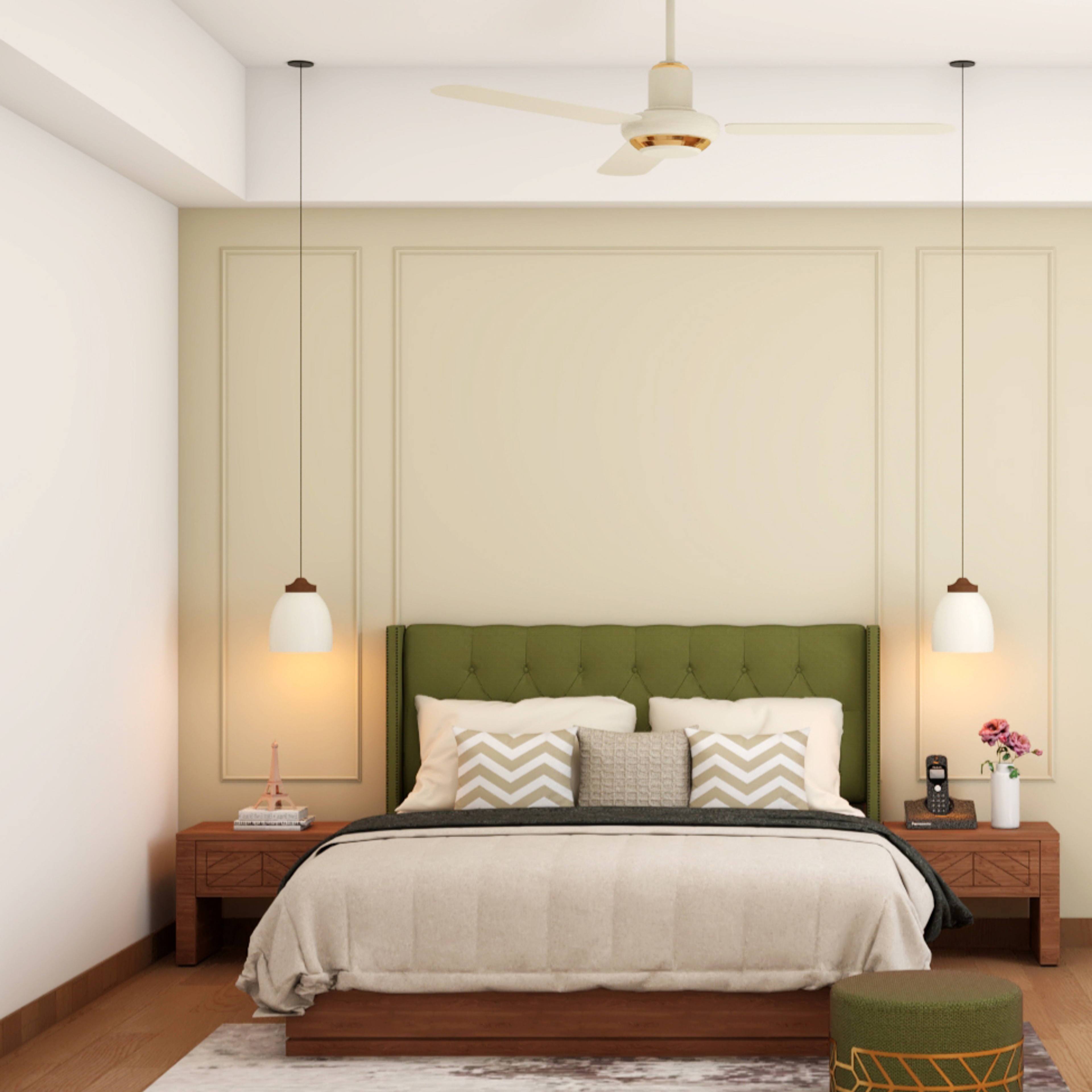 Modern Compact Bedroom With Beige Interiors