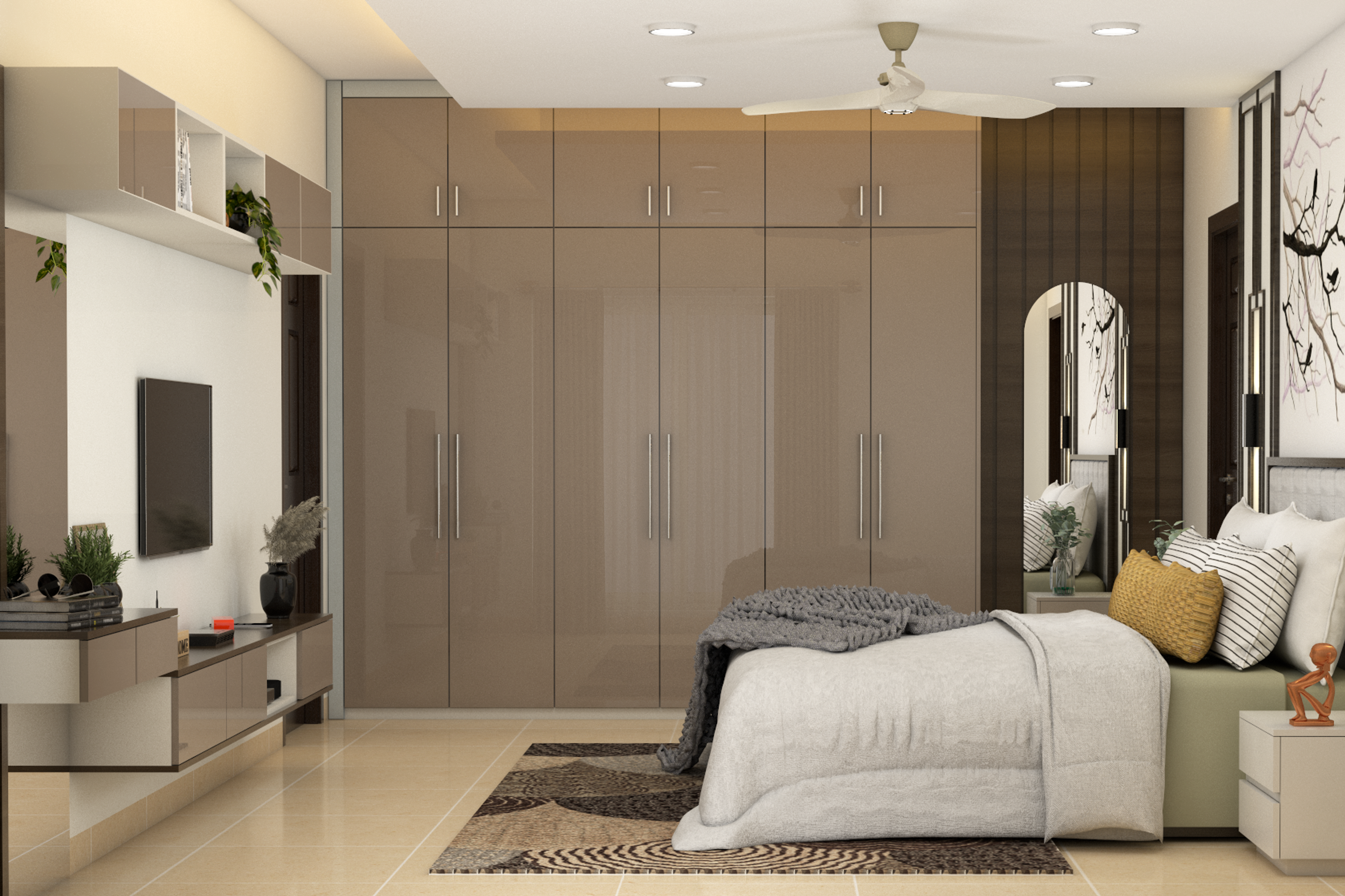 Modern Bedroom with Wall Sticker - Livspace