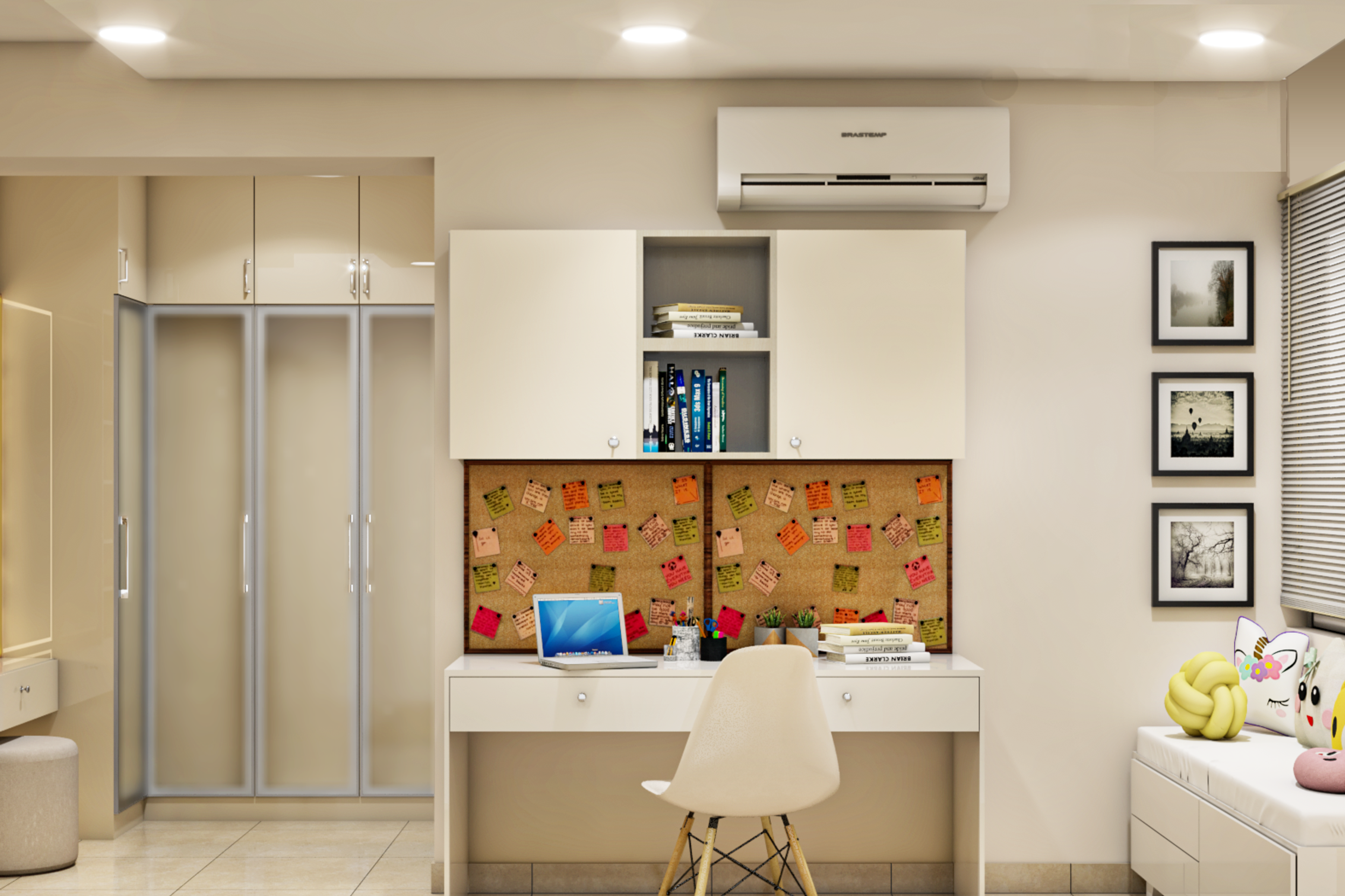 Bedroom with Marble Finish and Paneled Accent Wall - Livspace