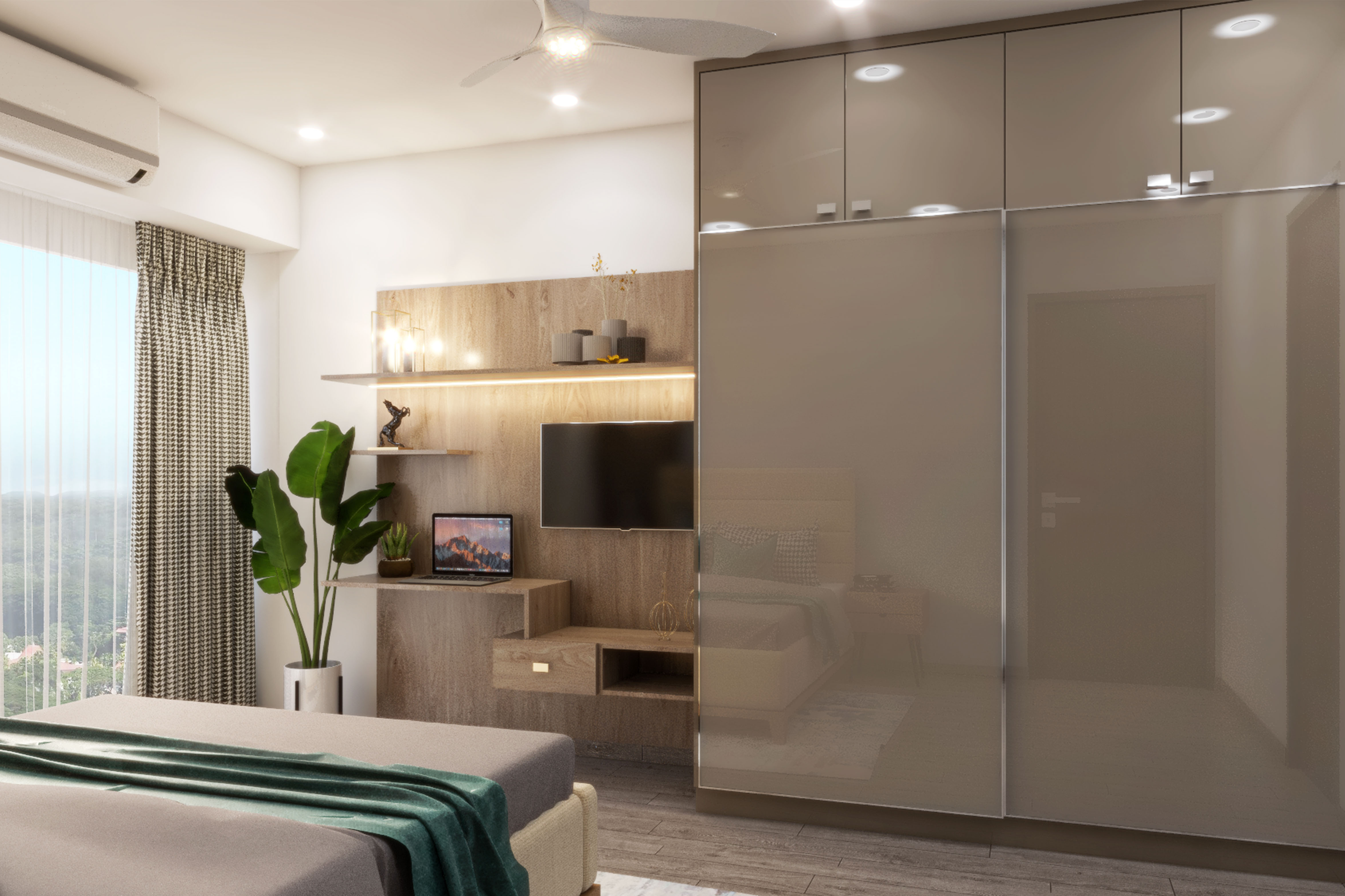 Modern Wooden Paneled Bedroom - Livspace