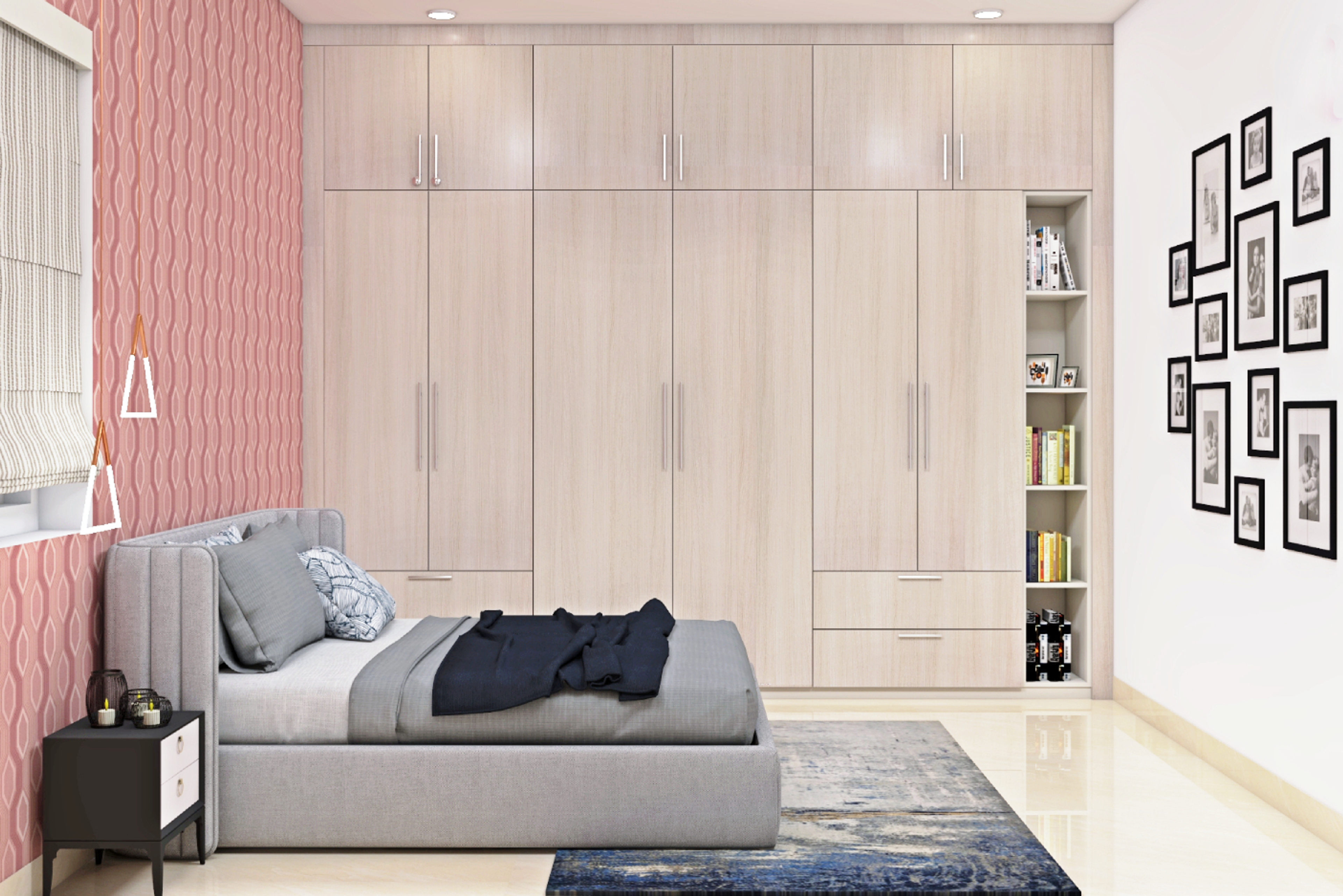 Modern Spacious Master Room Design Pink Accent Wall