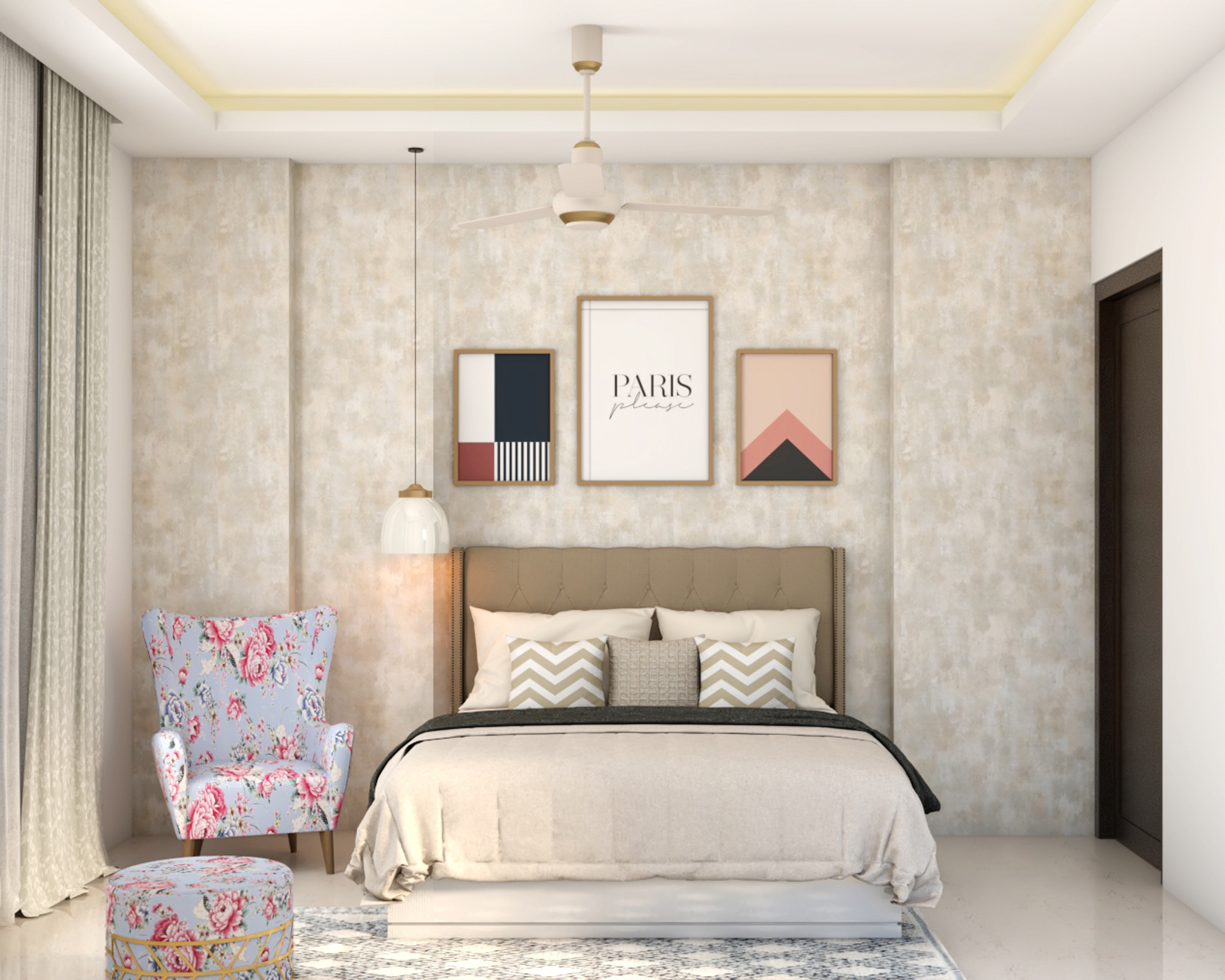 Rustic Themed Compact Master Bedroom Designed