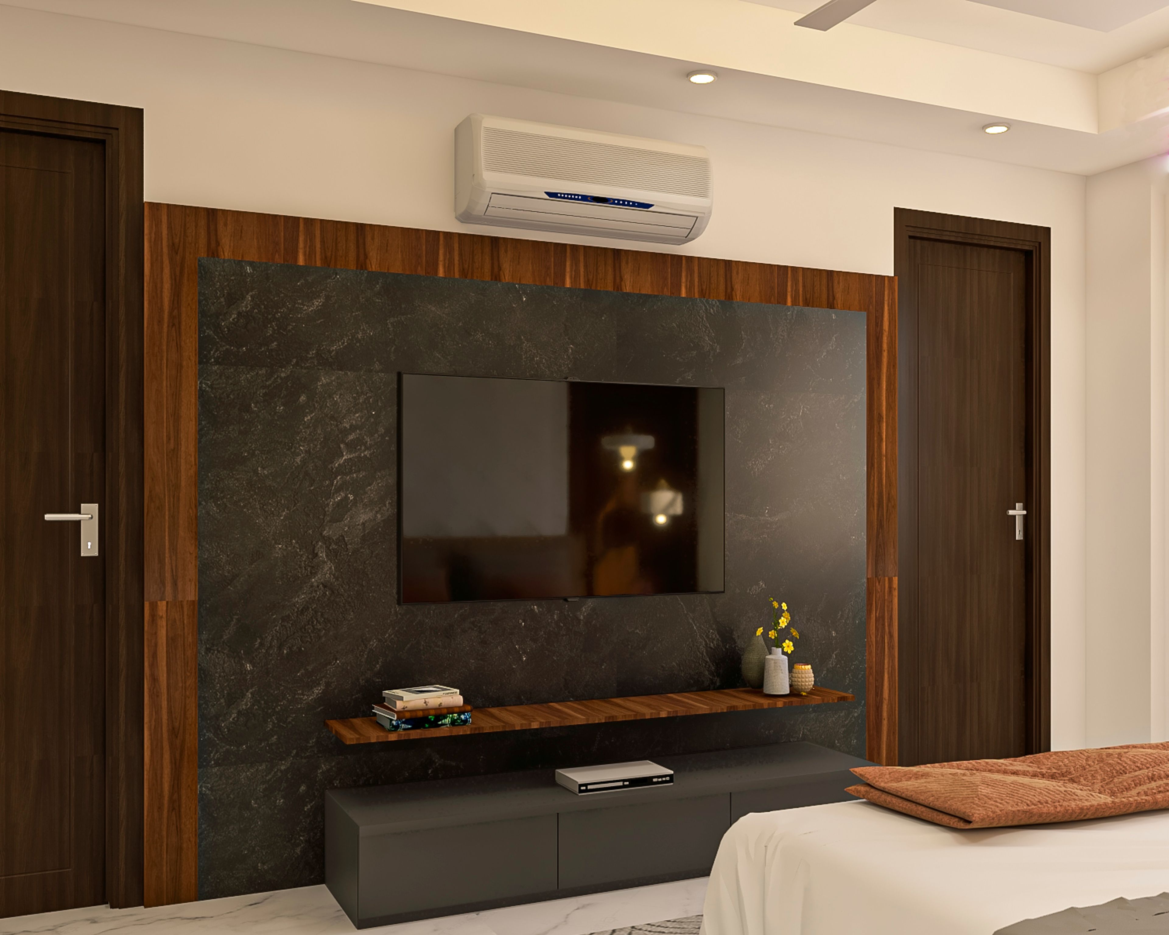 Modern Bedroom with 3D Accent Wall - Livspace