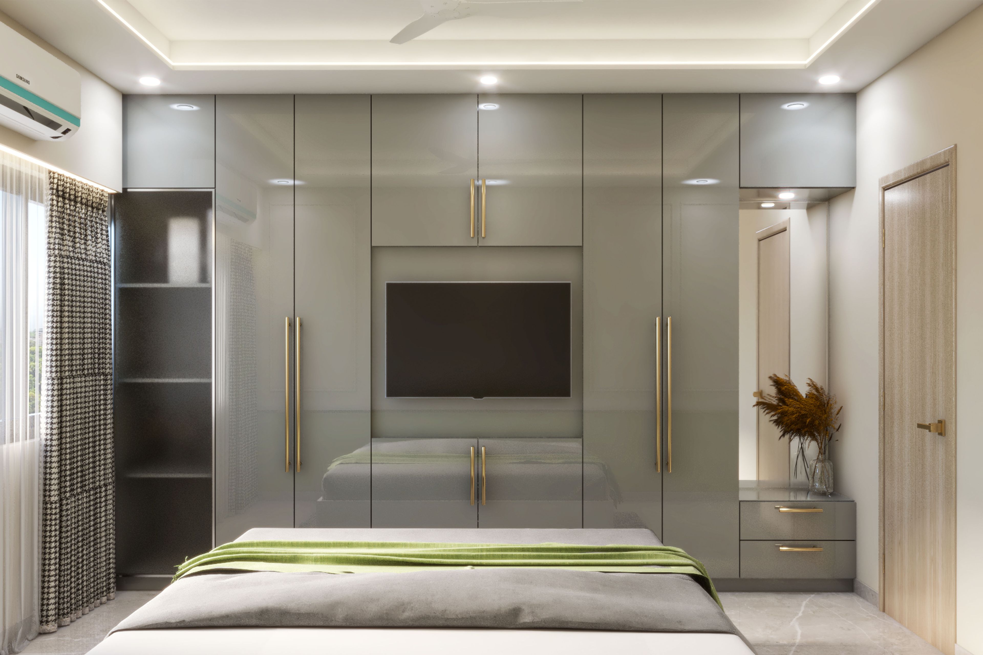 Classic Bedroom with Glossy Wardrobe - Livspace