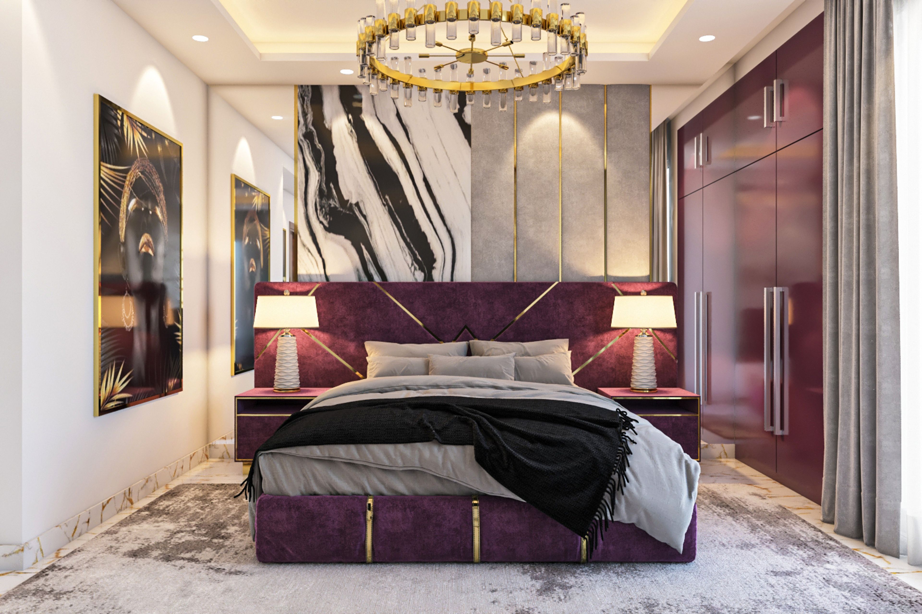 Classic Bedroom Design In Magenta And White