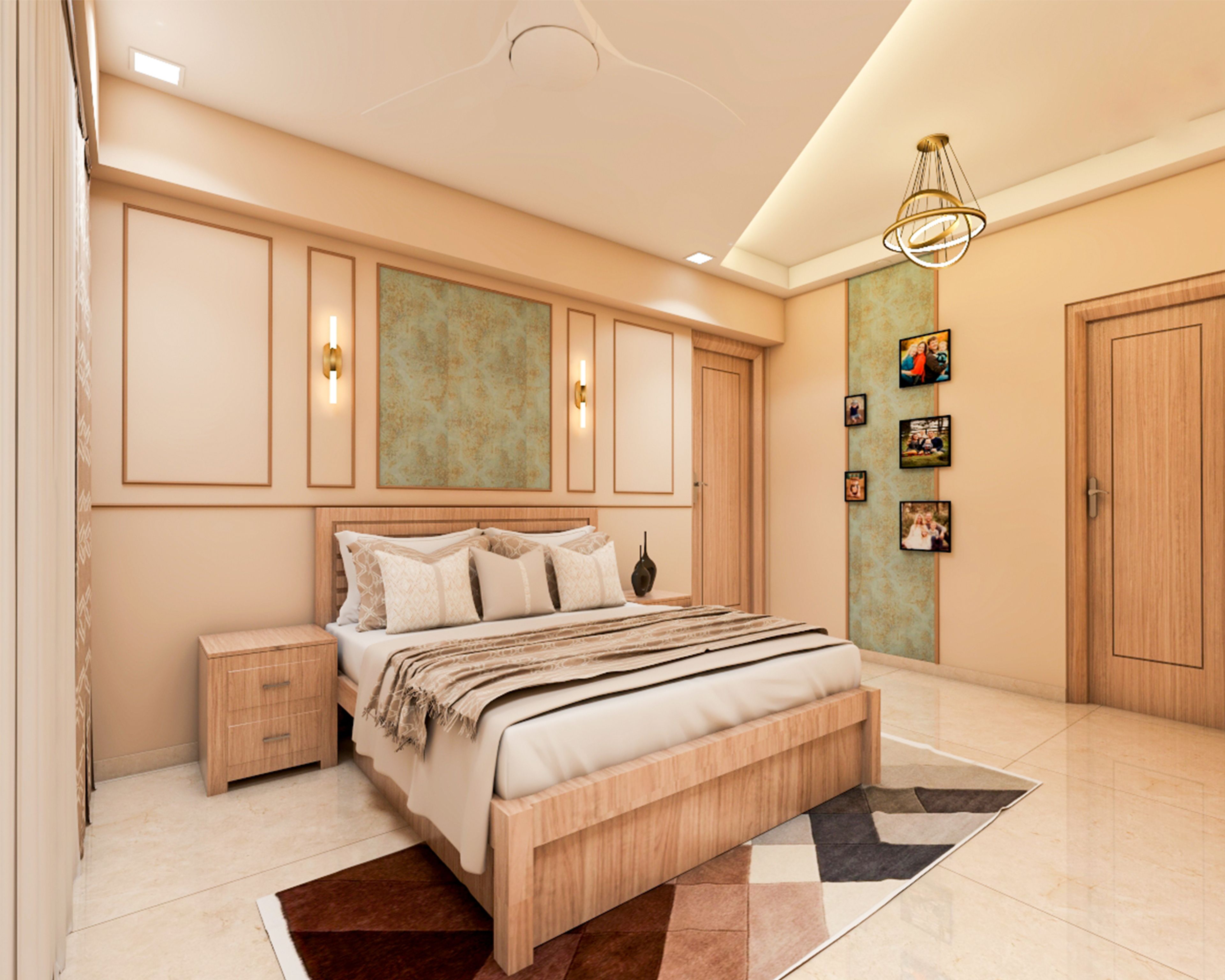 Contemporary Bedroom With Cream And Green Wall Design