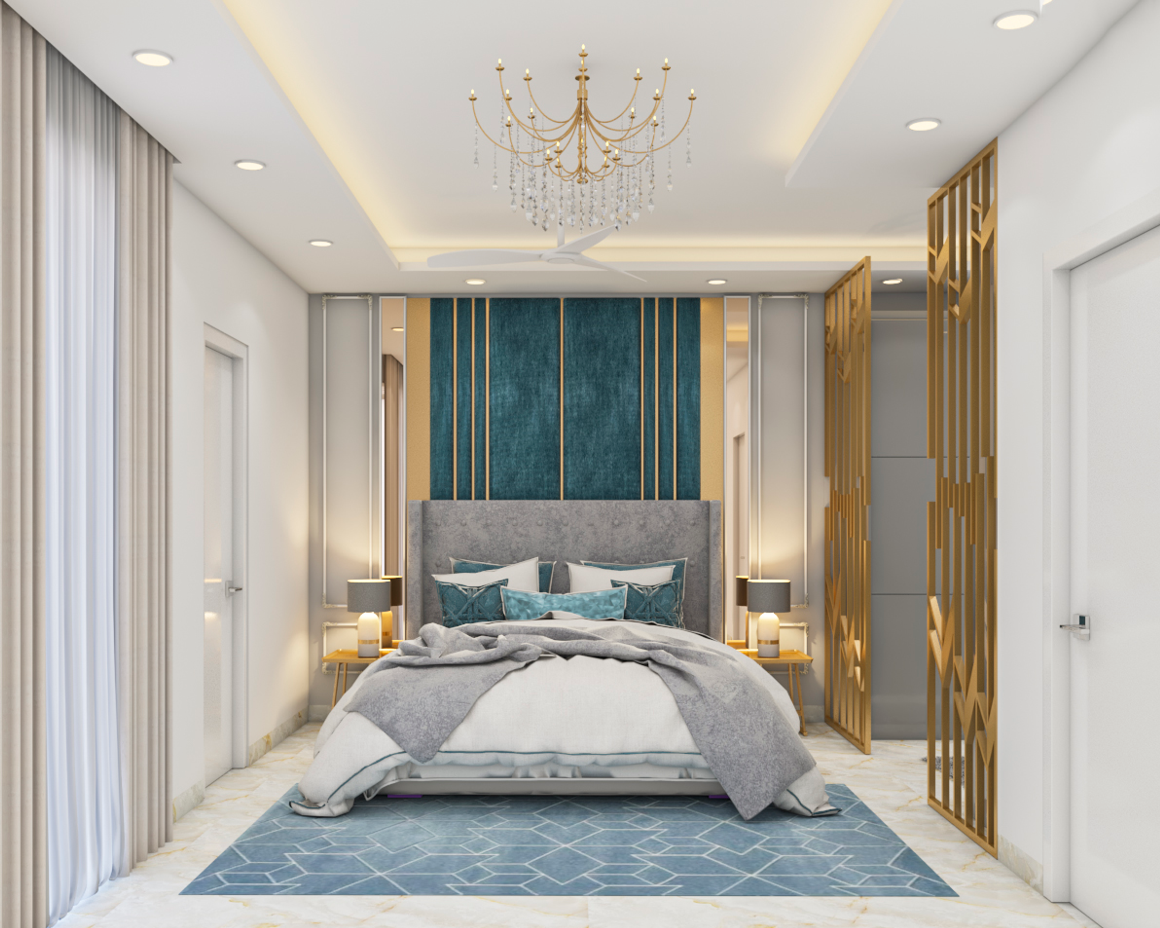 Compact Classic White Bedroom Design With False Ceiling