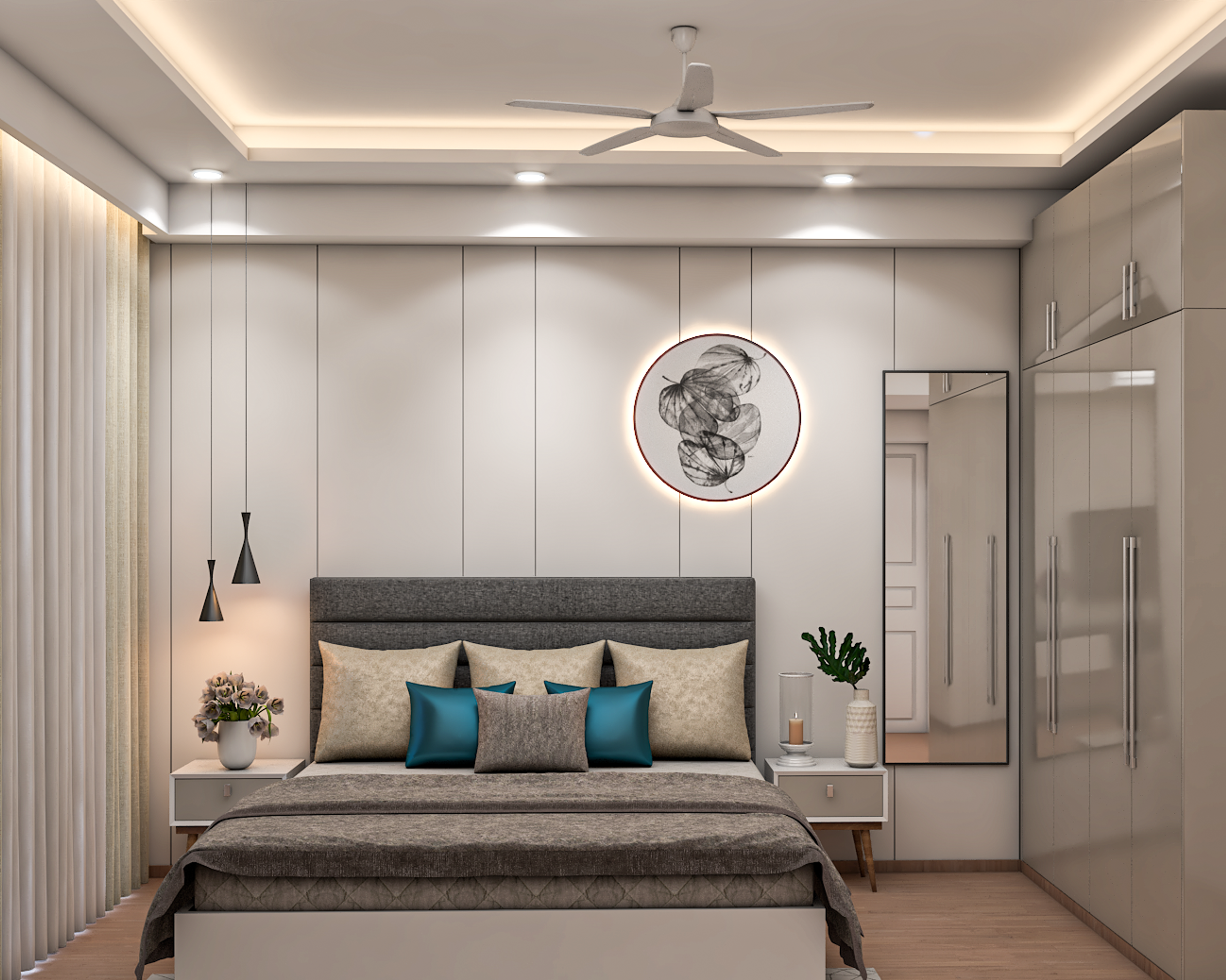 Modern White Master Bedroom Design With Bedroom Wall Design