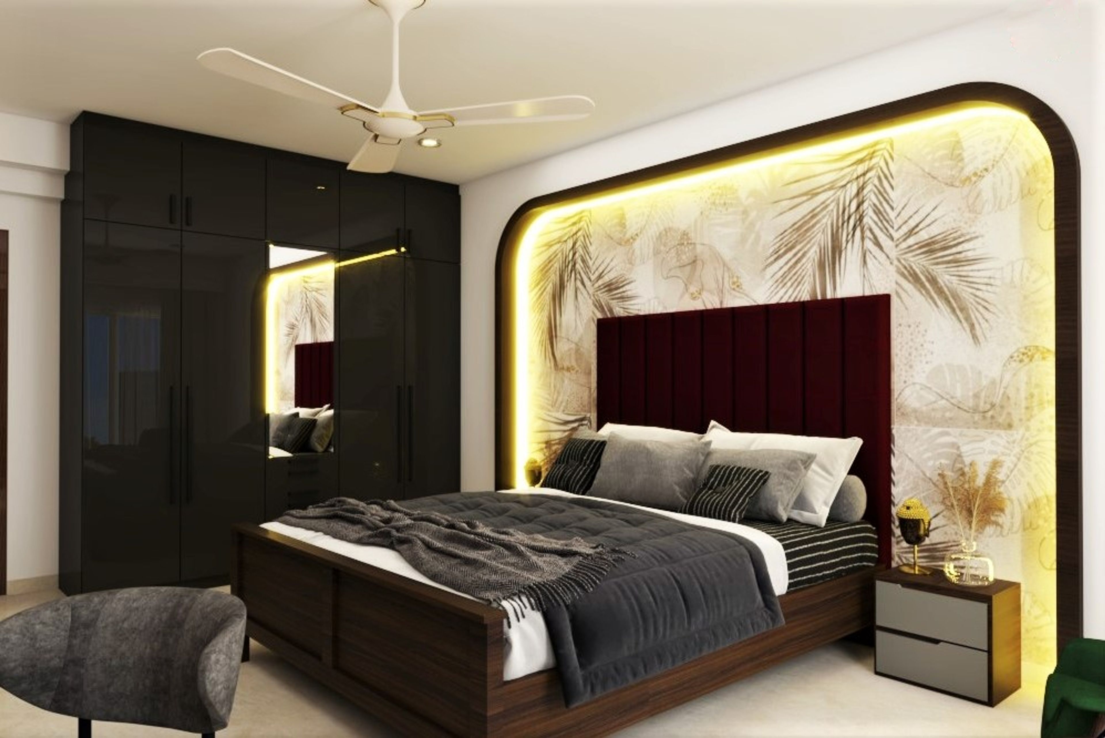 Modern Bedroom Design With Floral Wall Design