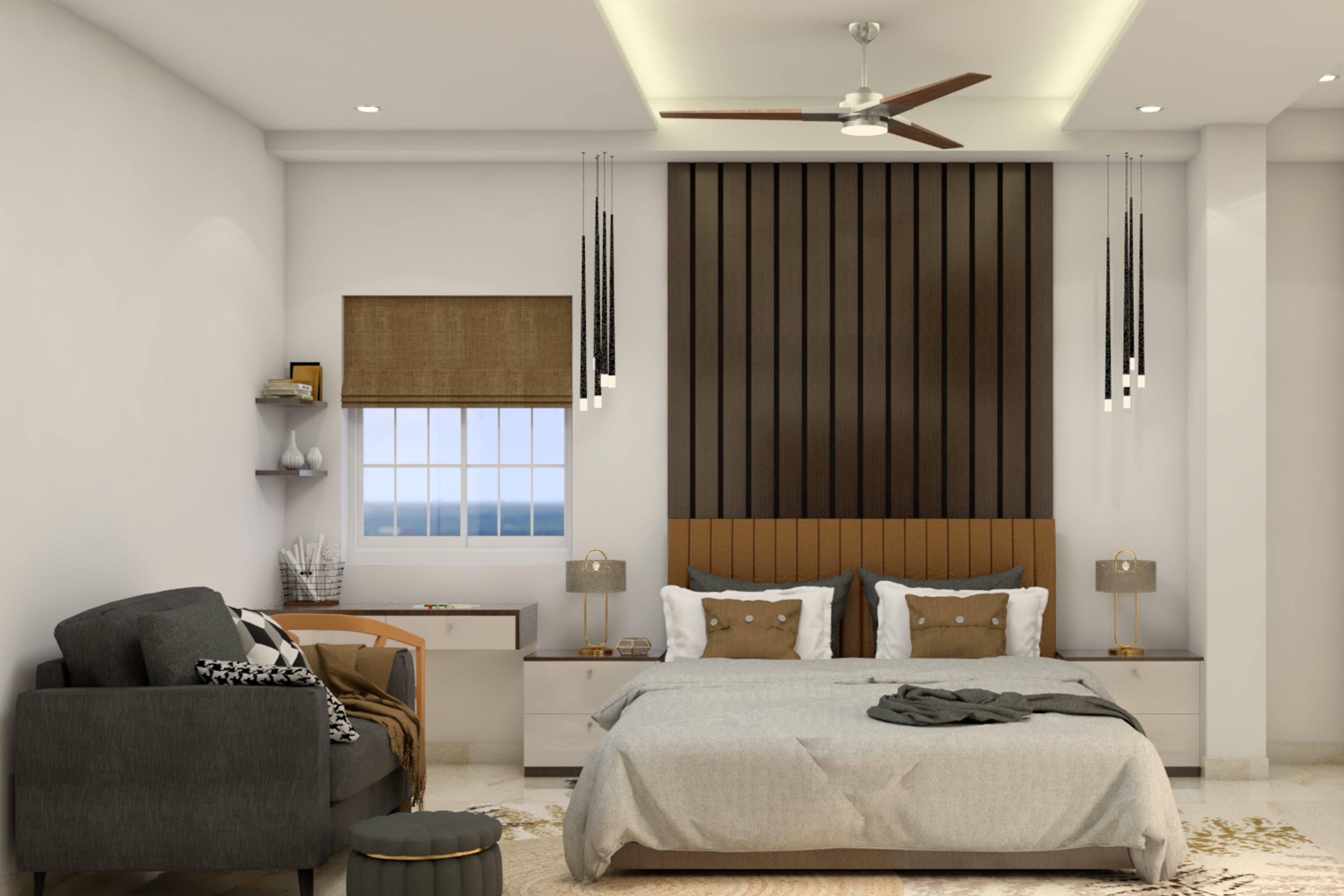 Modern Theme Compact Sized Master Bedroom