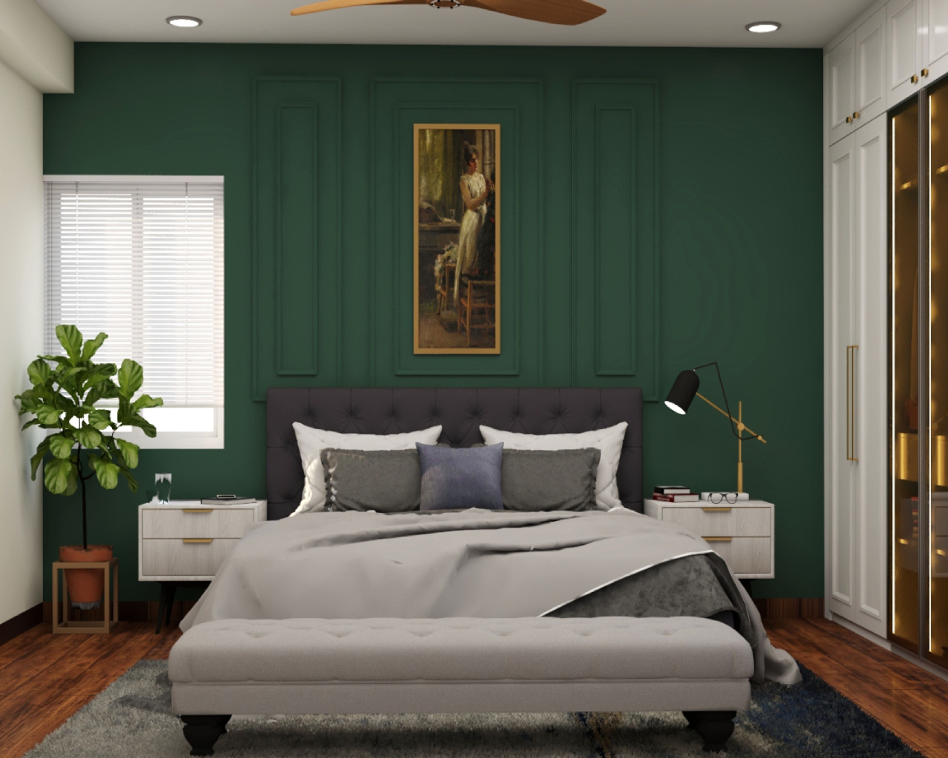 Classic Green And White Bedroom Design With Wall Paint