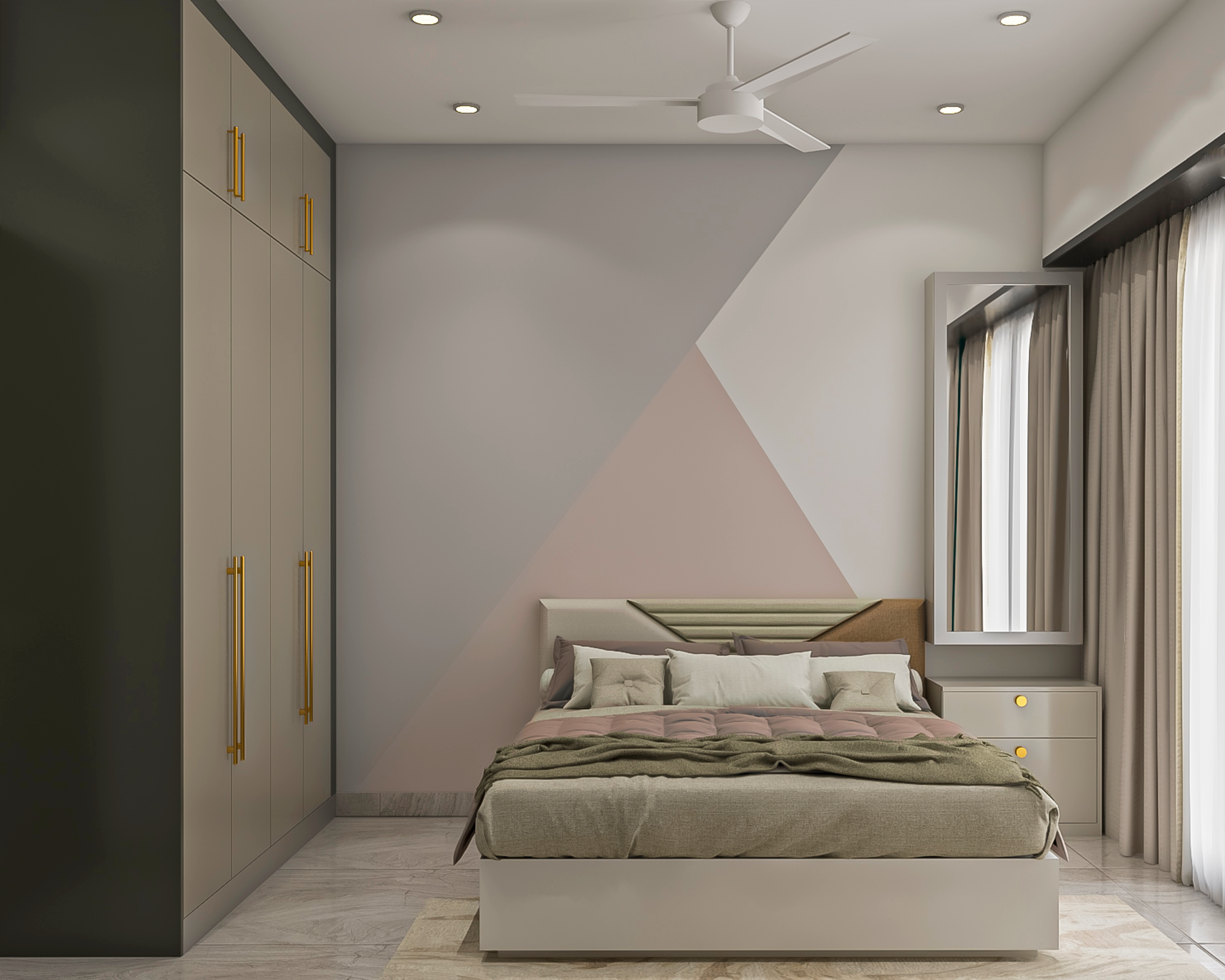 Modern Master Bedroom Design With Tri-Coloured Accent Wall Paint