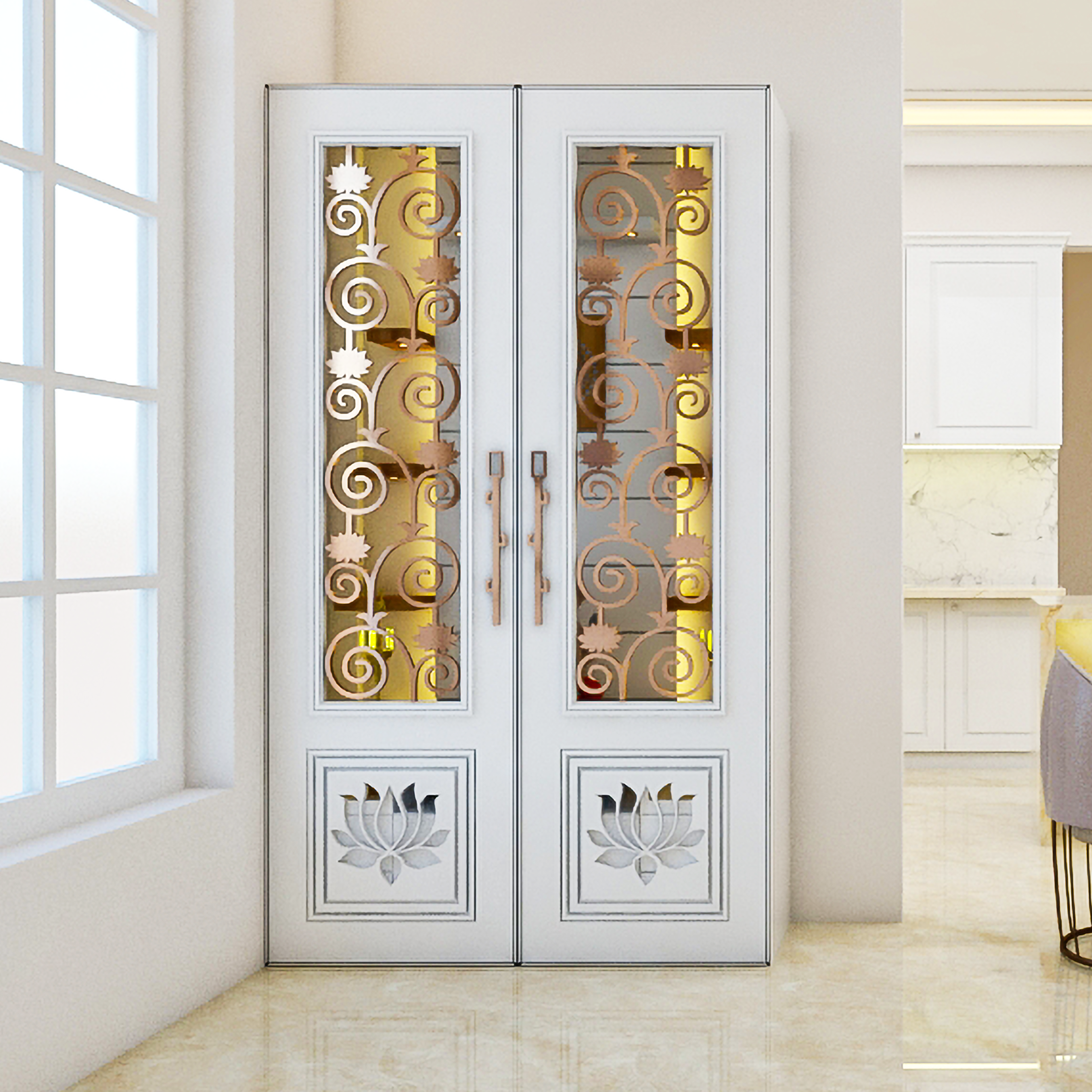 White Compact Modern Spacious Mandir Design for Home