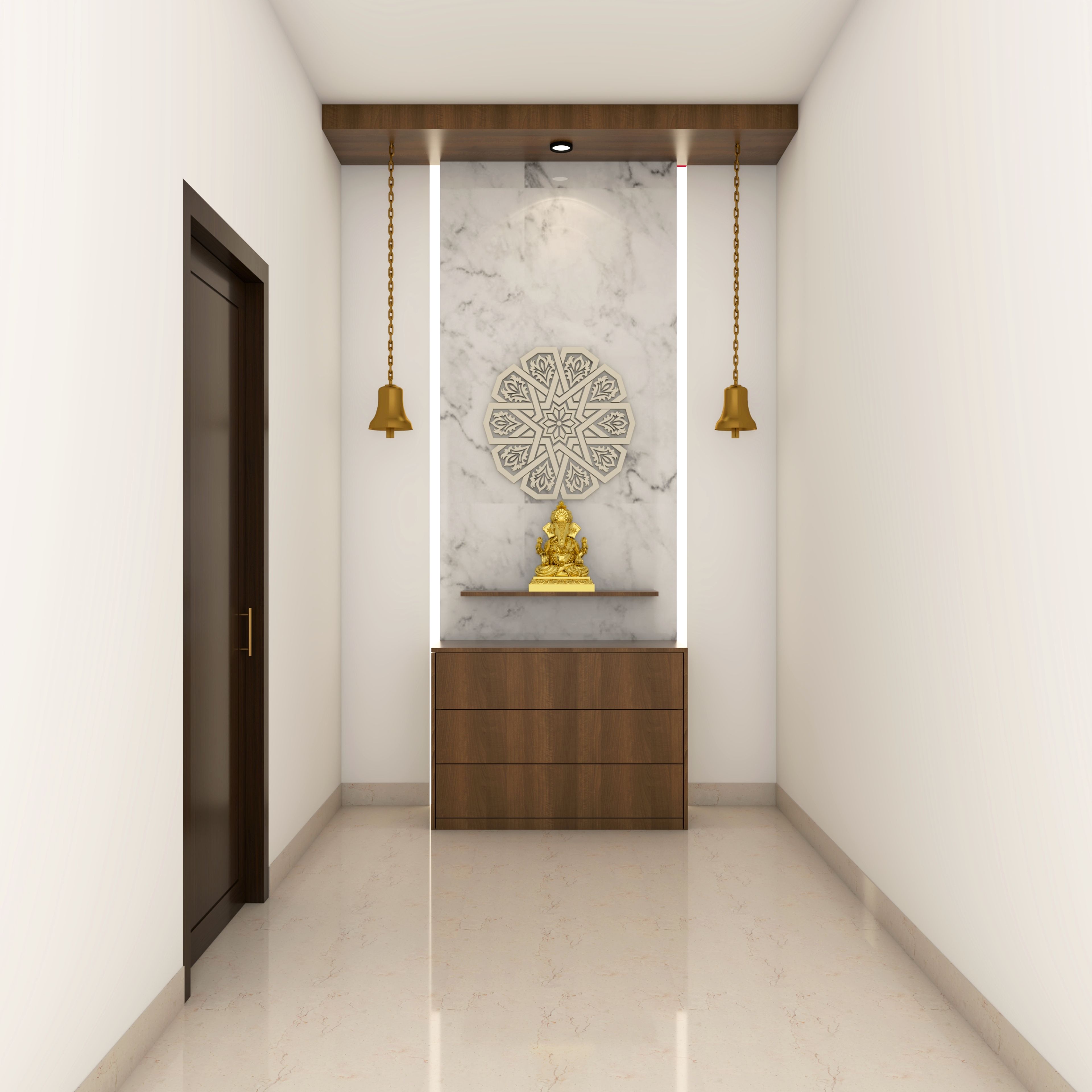 Marble Minimal Spacious Pooja Room Design with Console Table