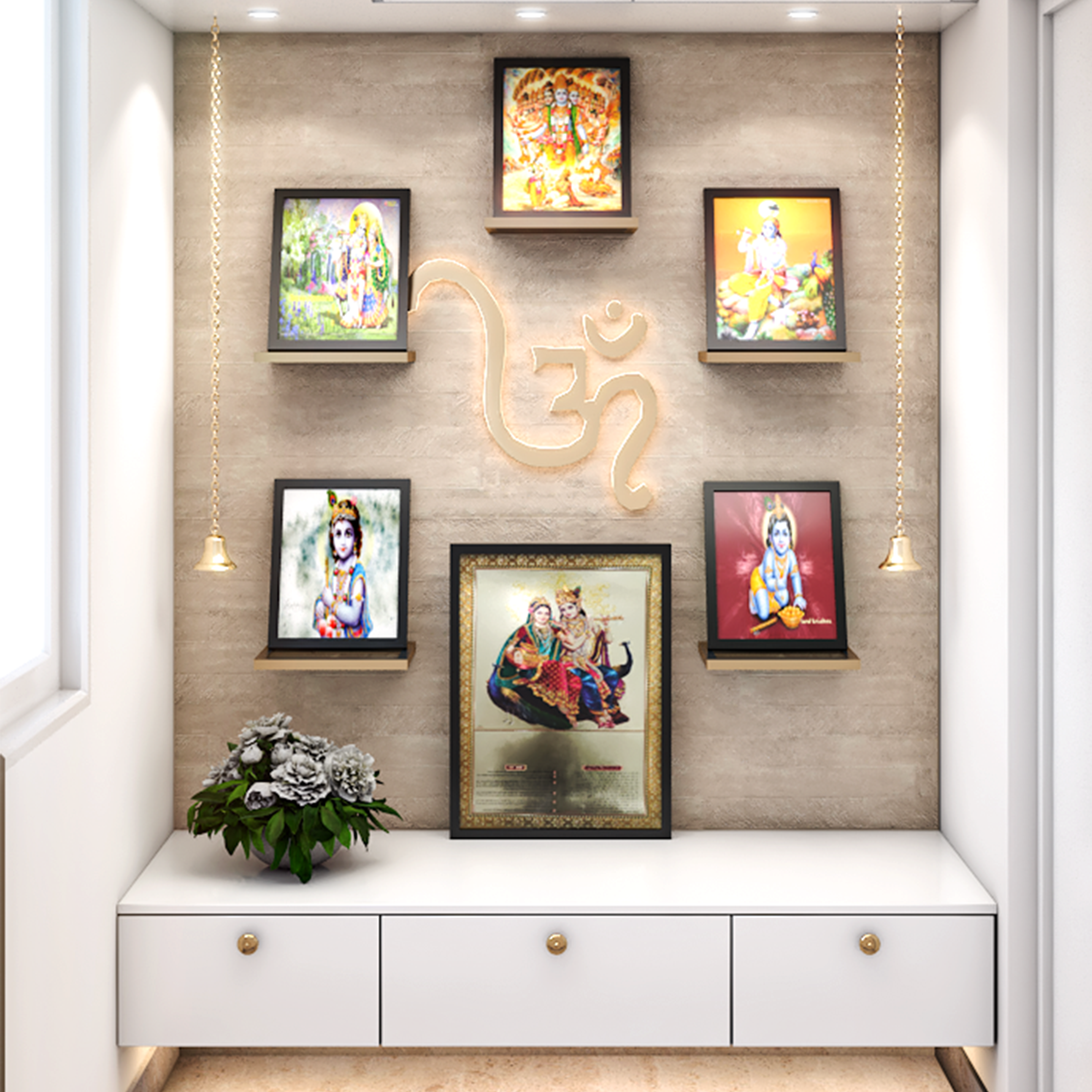 Light Brown Modern Spacious Open Pooja Room Design