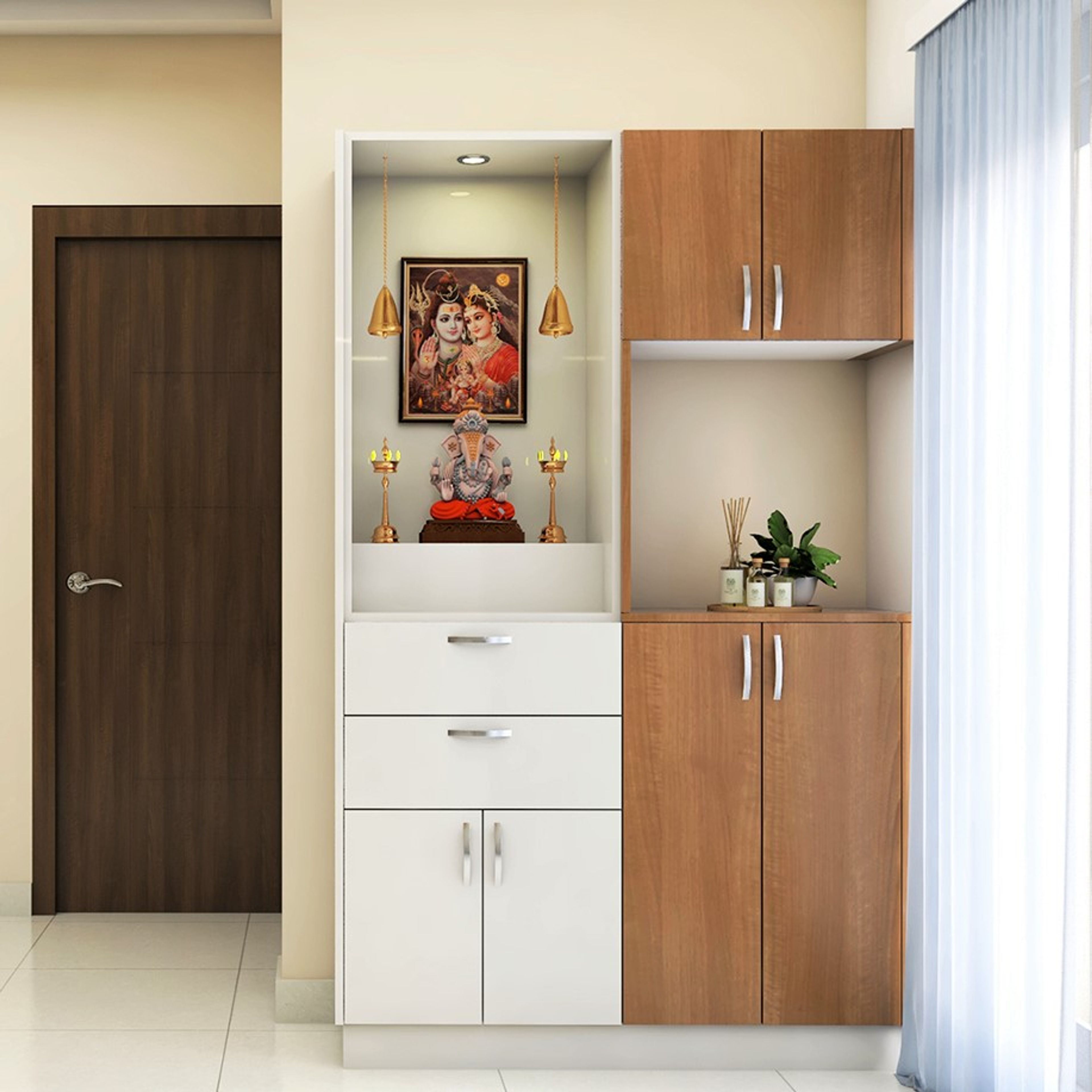 Multifunctional Pooja Rooms with Additional Storage - Livspace
