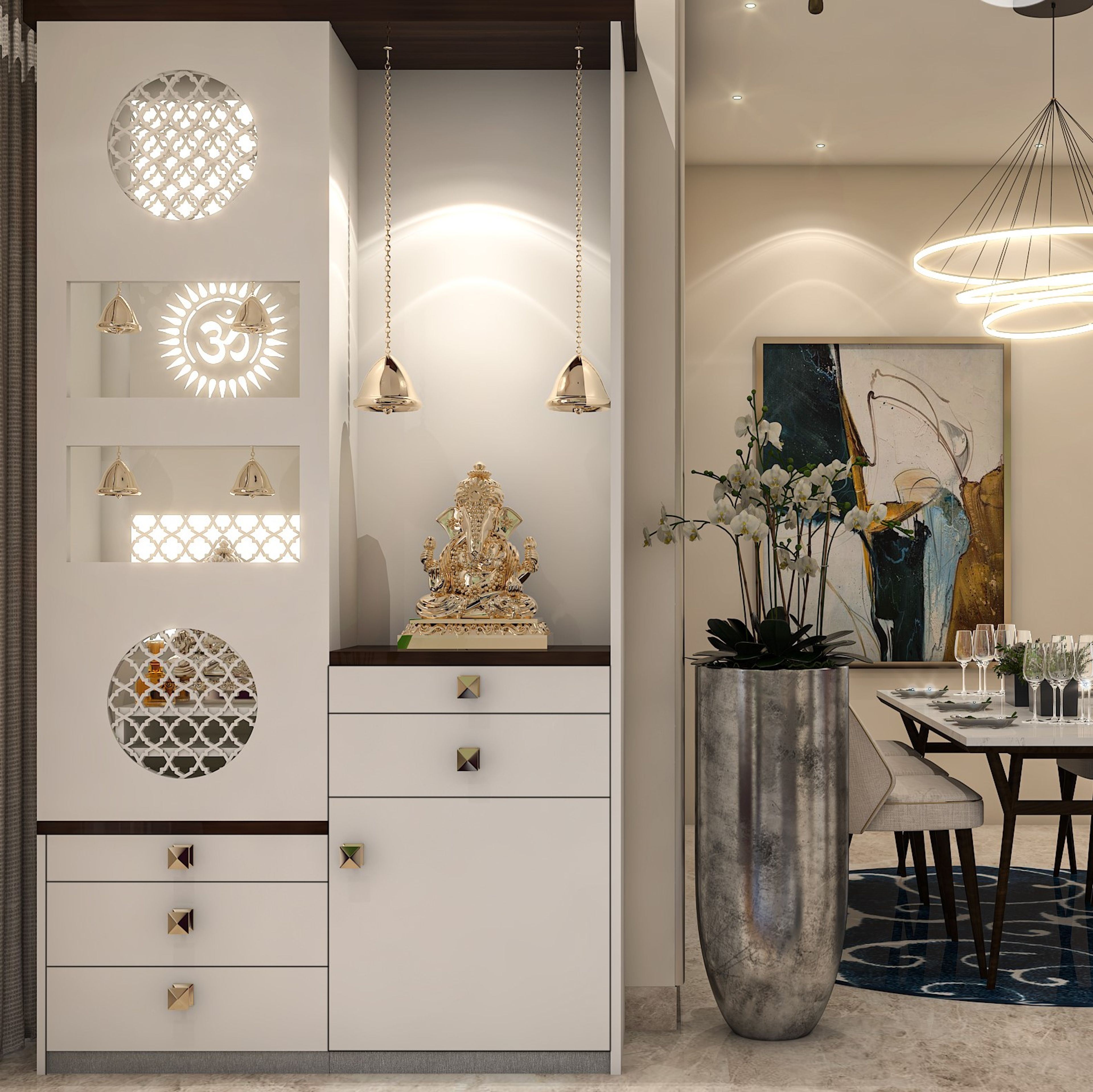 White-Themed Pooja Room